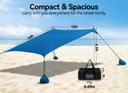 Beach Tent, Camping Sun Shelter 10 X 10Ft, With 4 Sandbags, Upf50+, Includes Sand Shovel, Ground Pegs & Stability Poles, Pop Up