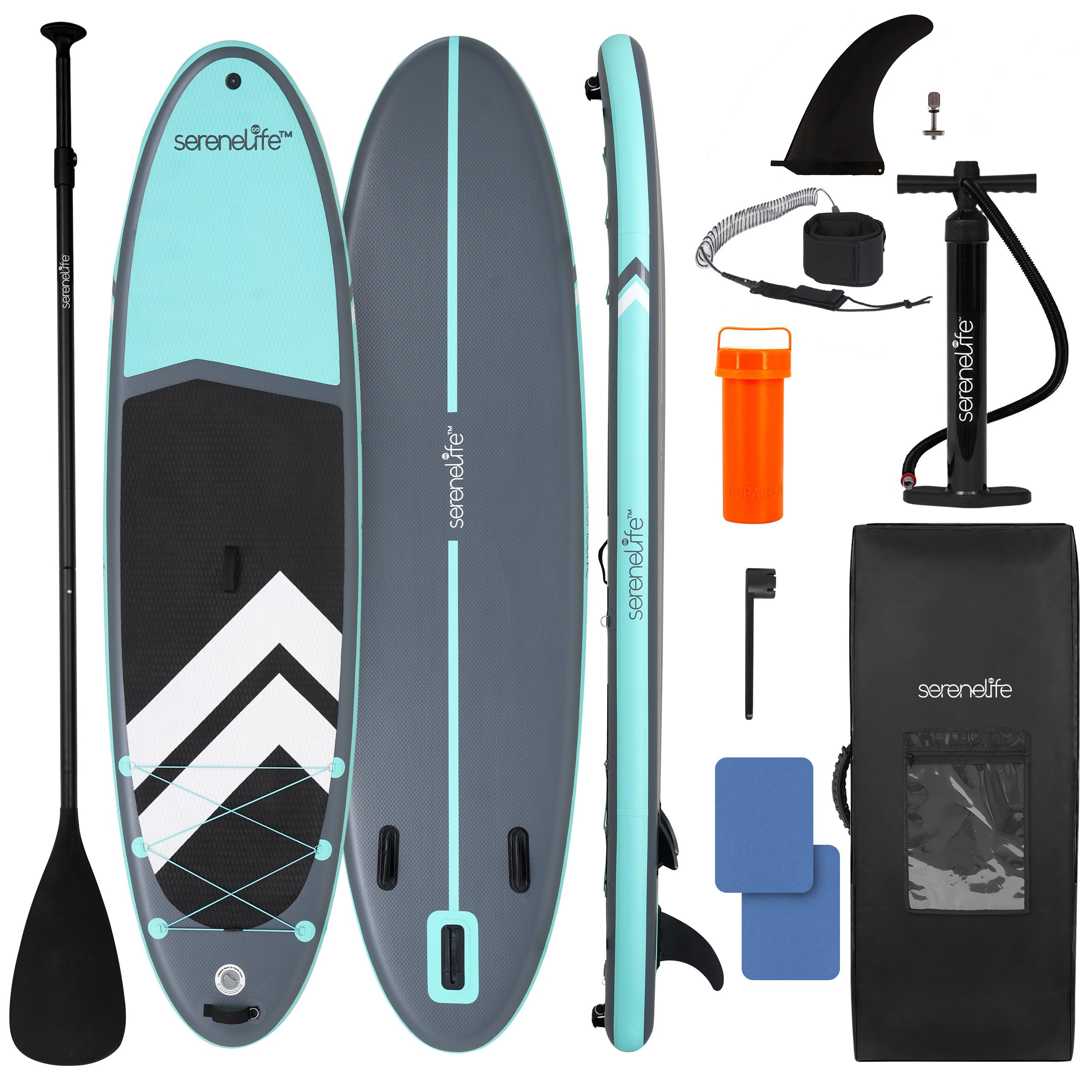 SereneLife 11 Inflatable SUP - Pet-Friendly Stand-Up Paddle board for Adults and Pet Ride Alongs - 35    Wide Stable Design with