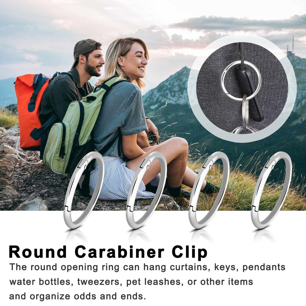 10Pack 2 Large Round Carabiner Clips, Metal Spring O Rings for Organizer Key Rings, Paracord Keychain Lanyard, Pet Chains, Purse
