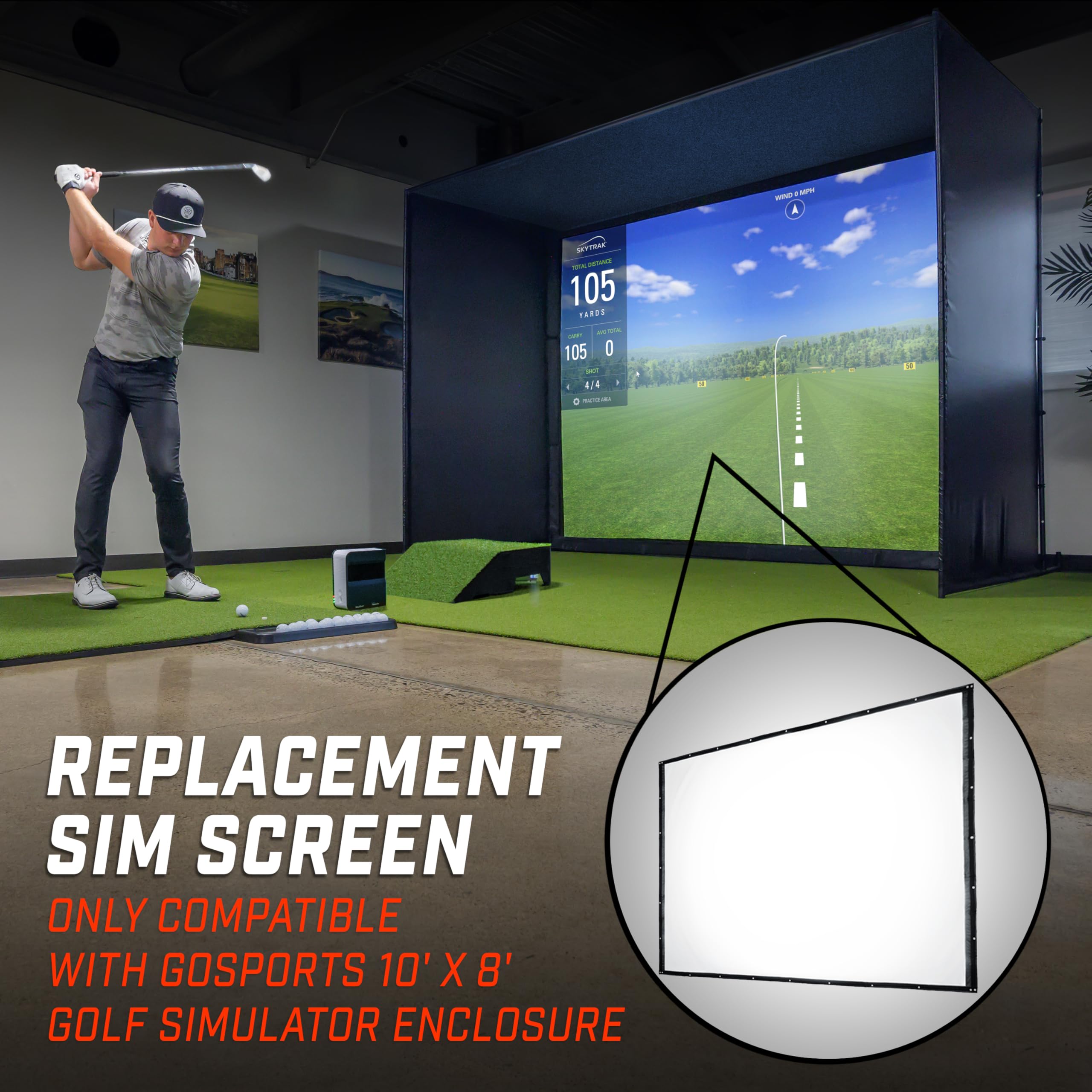 GoSports Golf Simulator Enclosure Replacement Sim Screen - Not Compatible with Other Brands - 10 x 8 ft