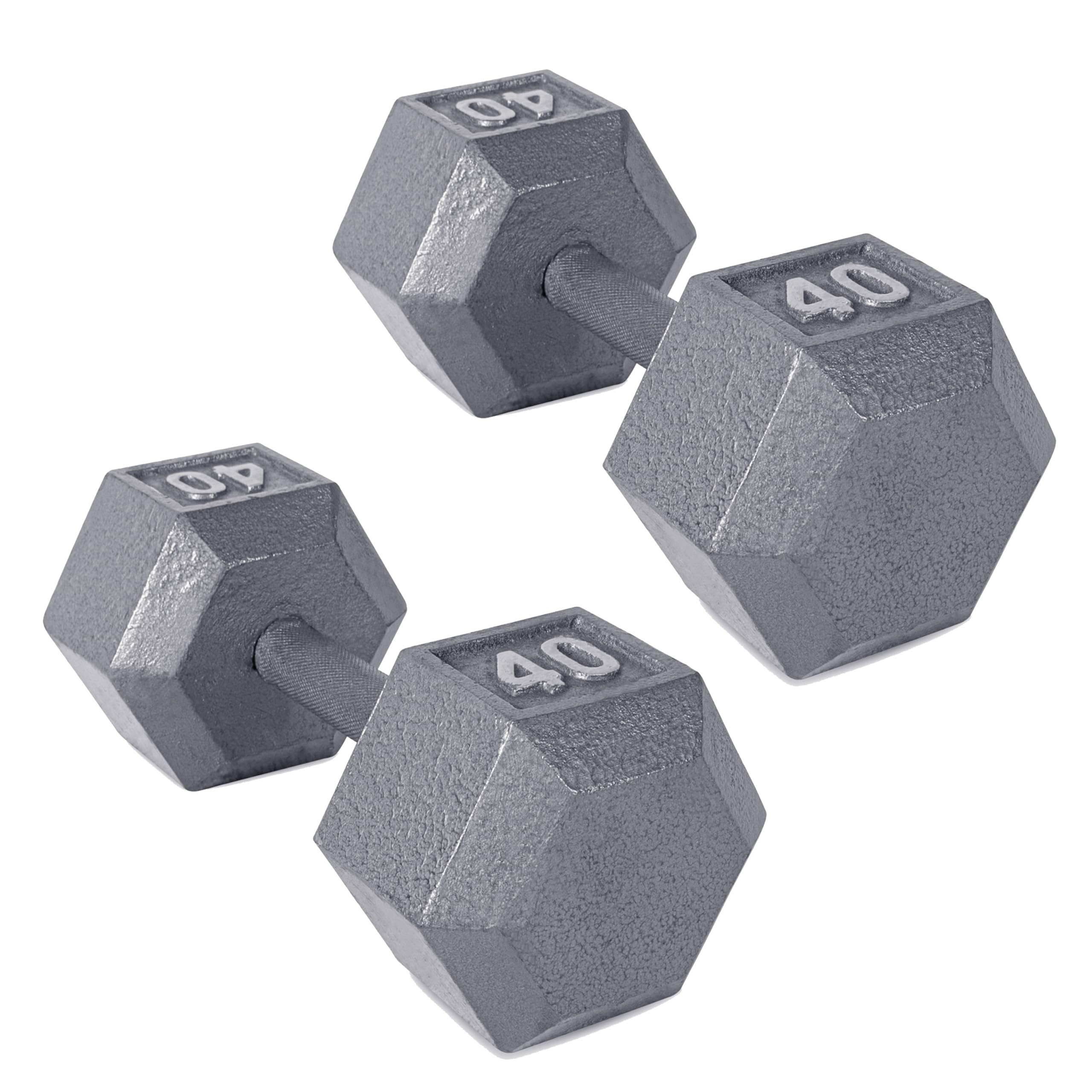 CAP Barbell 40 LB Cast Iron Hex Dumbbell Hand Weight - Pair | Grey
