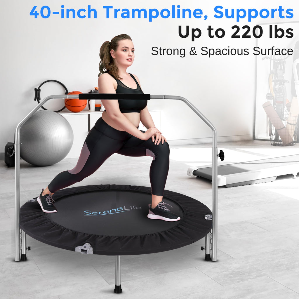 Serenelife 40 Foldable Mini Trampoline - Compact Fitness Trampoline For Kids Adults, Exercise Rebounder With Adjustable Foam Han