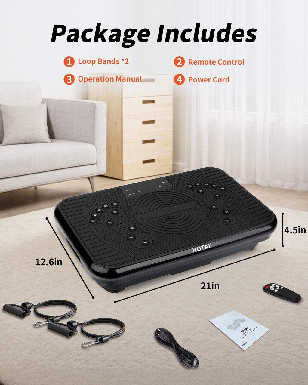 ROTAI Vibration Plate Exercise Machine for Lymphatic Drainage Massager & Weight Loss, Shake Plate 400 lbs Capacity, Whole Body V
