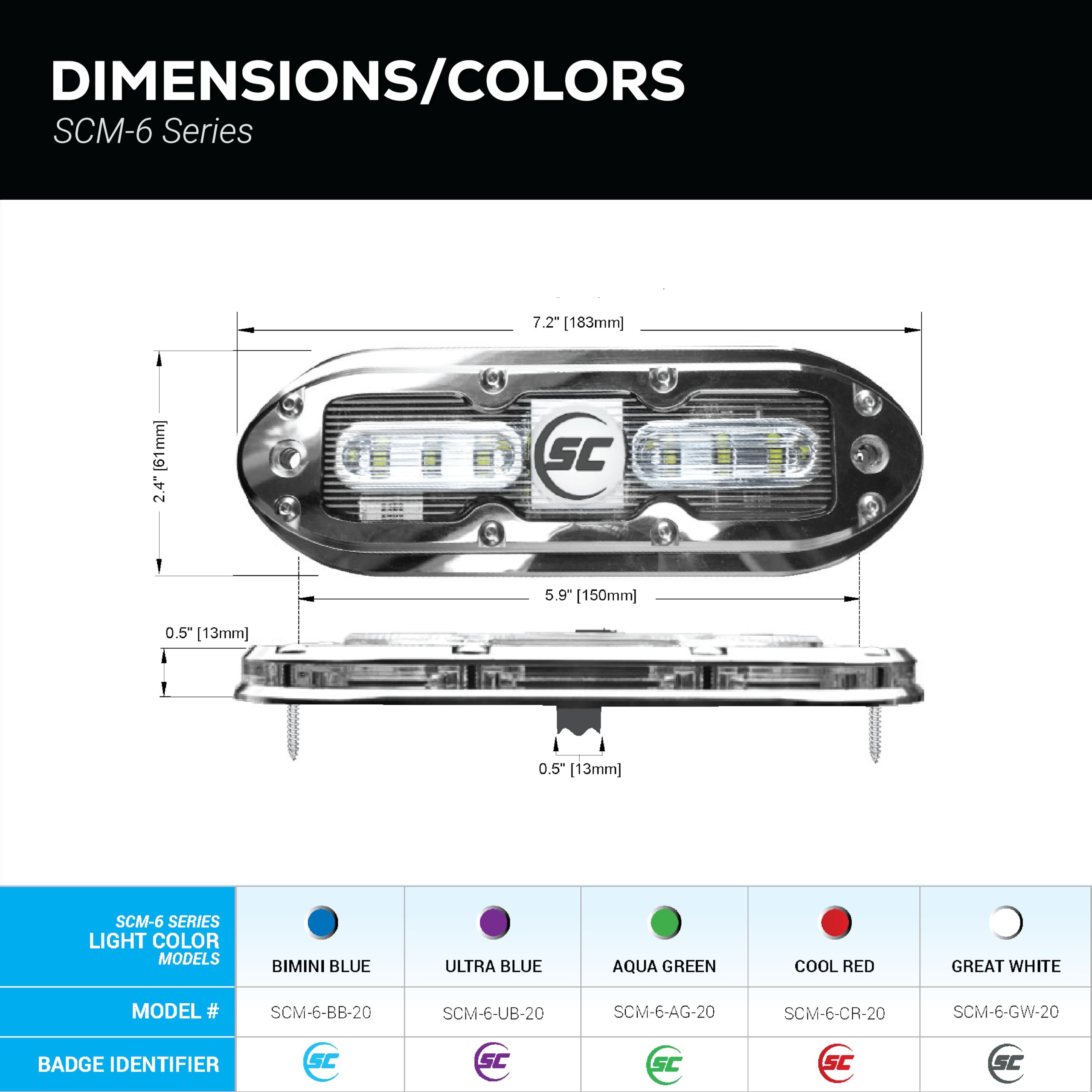 Shadow-Caster Scm-6 Led Underwater Boat Light - Great White - 316 Stainless Steel Housing - Polycarbonate Lens - Ip68 Fully Subm