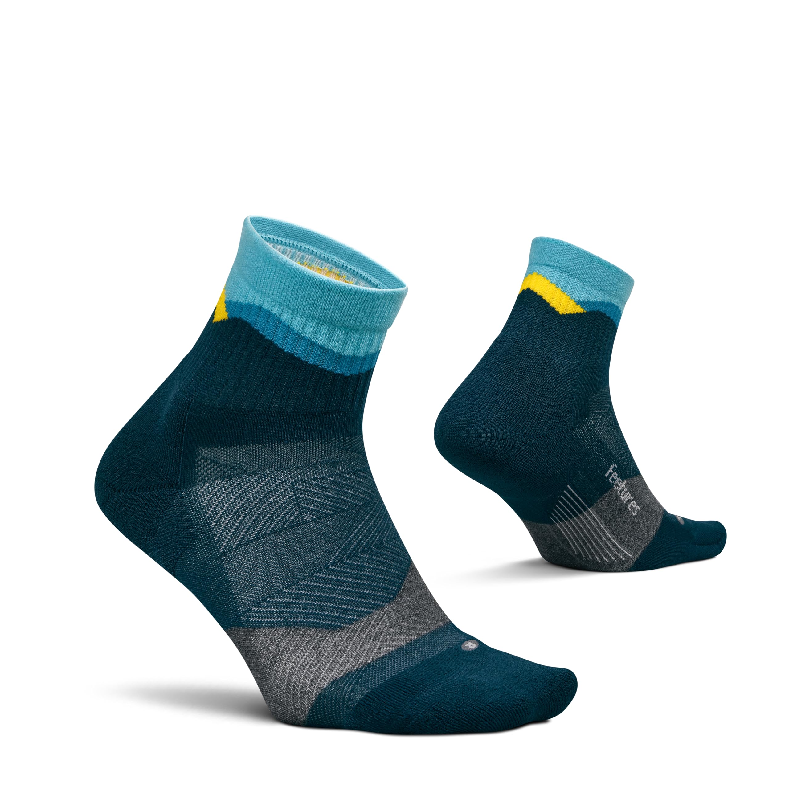 Feetures Trail Max Cushion Mini Quarter Sock - Hiking Socks for Men & Women - Mountain High Blue, X-Large (1 Pair)