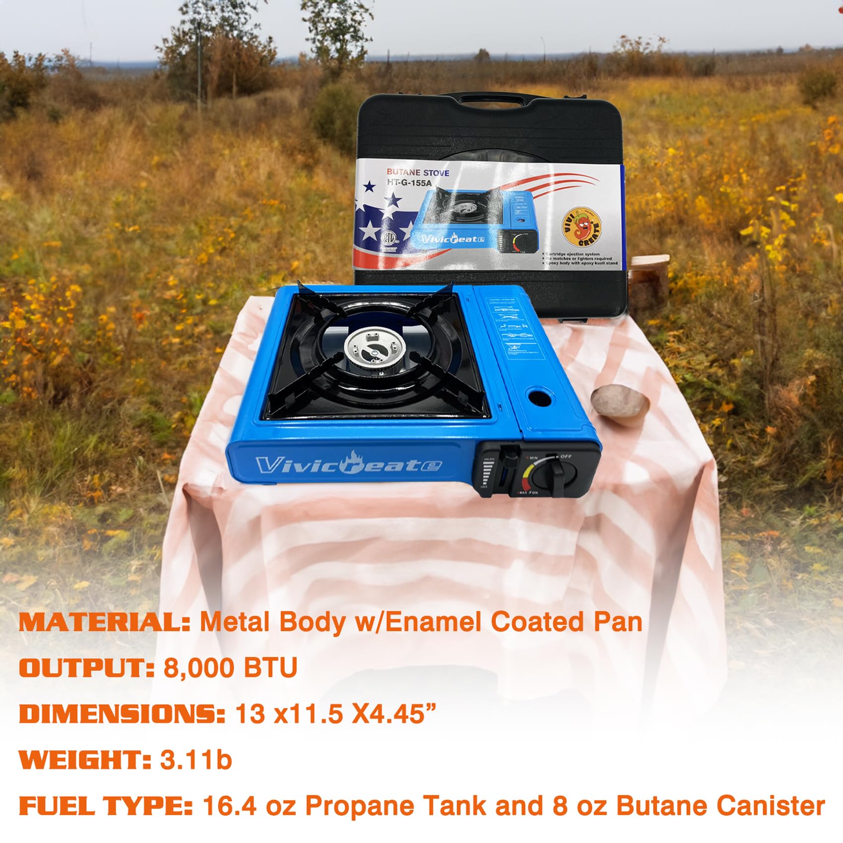 Vivicreate 7000 Btu Portable Butane Gas Stove For Camping Cooking Outdoor, Lightweight Portable Stove Burner With Auto Ignition,