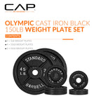 CAP Barbell 150 LB Classic Olympic 2-Inch Cast Iron Weight Plate Set | Black