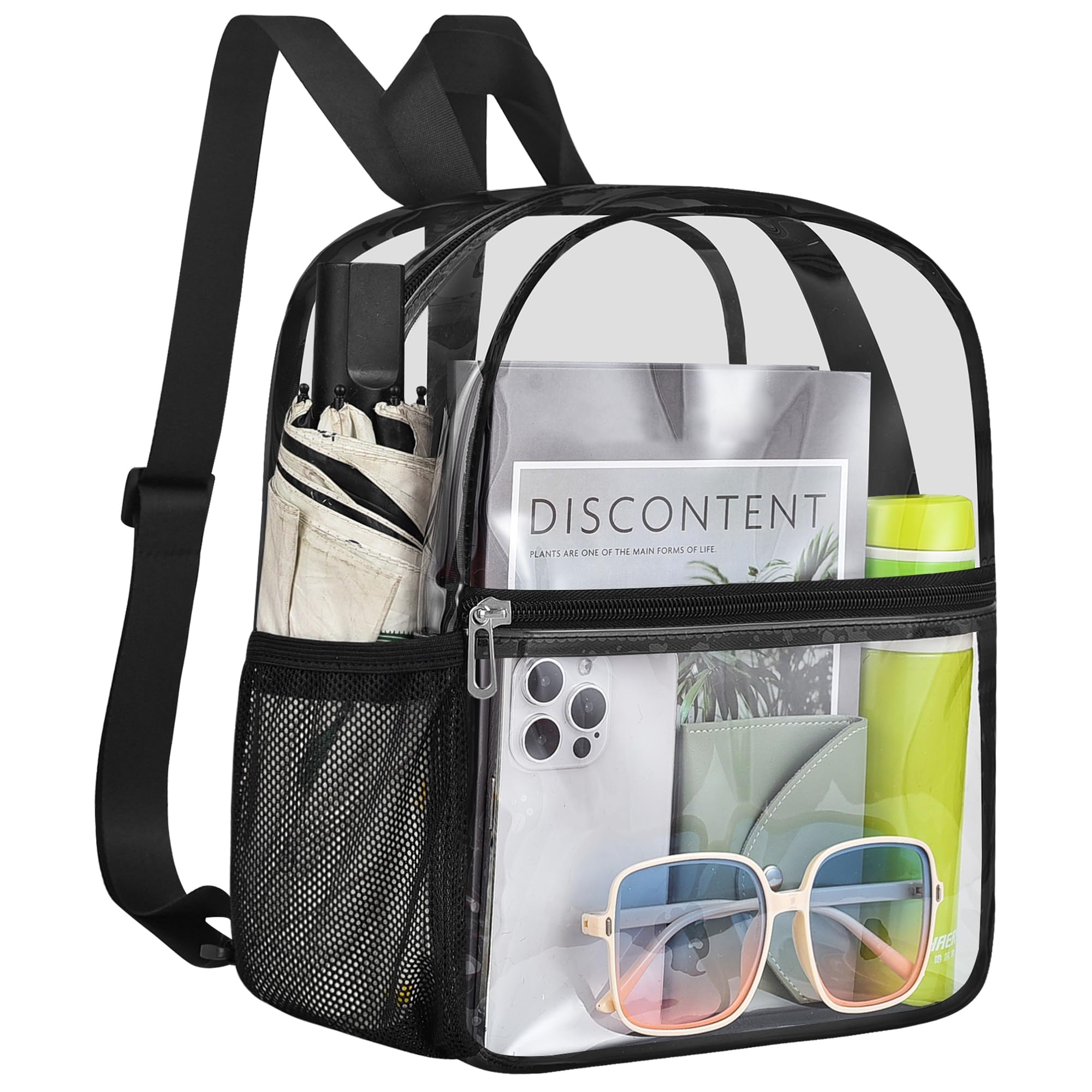 Slumou Clear Backpack for Stadium Events 12x12x6 Sports Backpack Mini Small for Fan, Concert, Beach, Work, Travel & Sporting(Bla