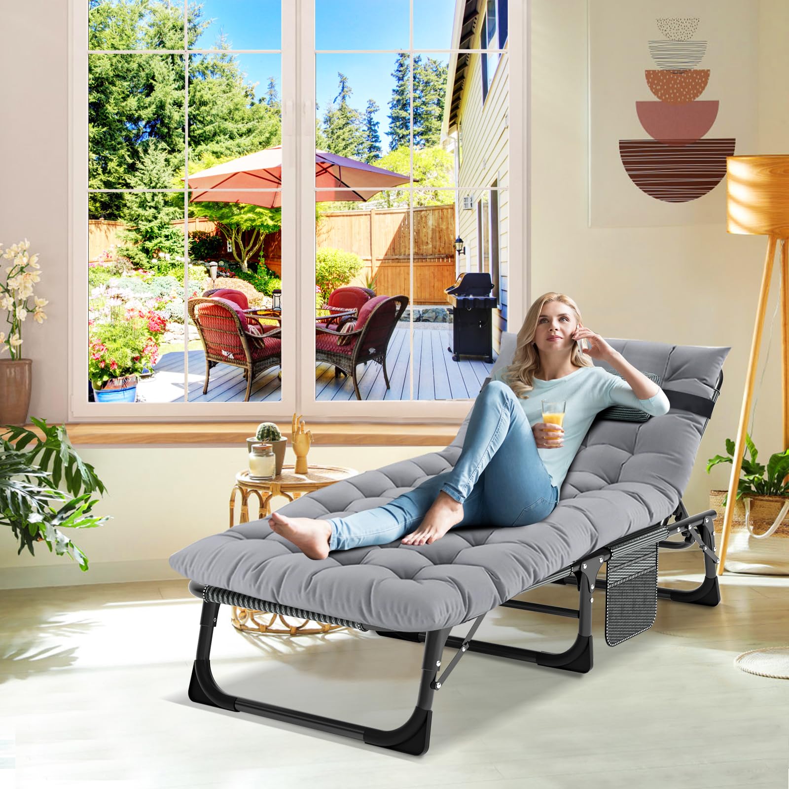 Aboron Foldable Camping Cots For Adults, Double Layer 1200D 500Lb Loading Cot For Sleeping, Heavy Duty Guest Bed With Mattress C