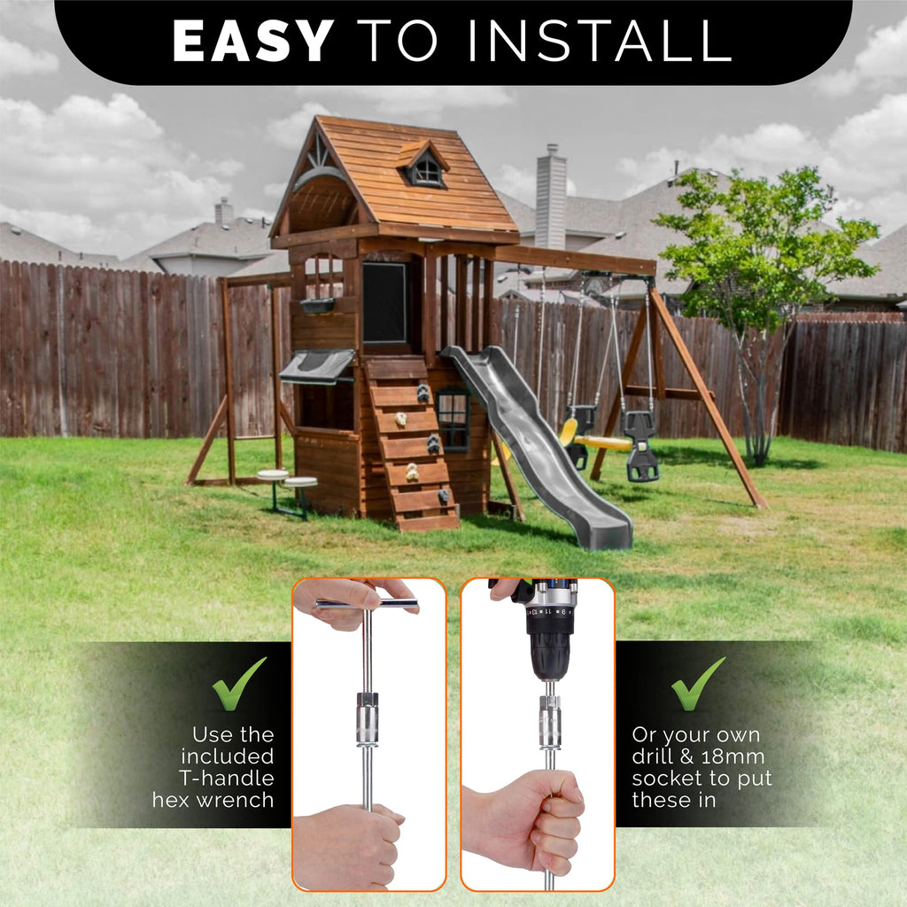 Ground Anchors Screw In - 12 Inch Set Of 4 - Tent Stakes Heavy Duty - Trampoline Anchor Kit - Earth Anchor - Swing Set Anchors F