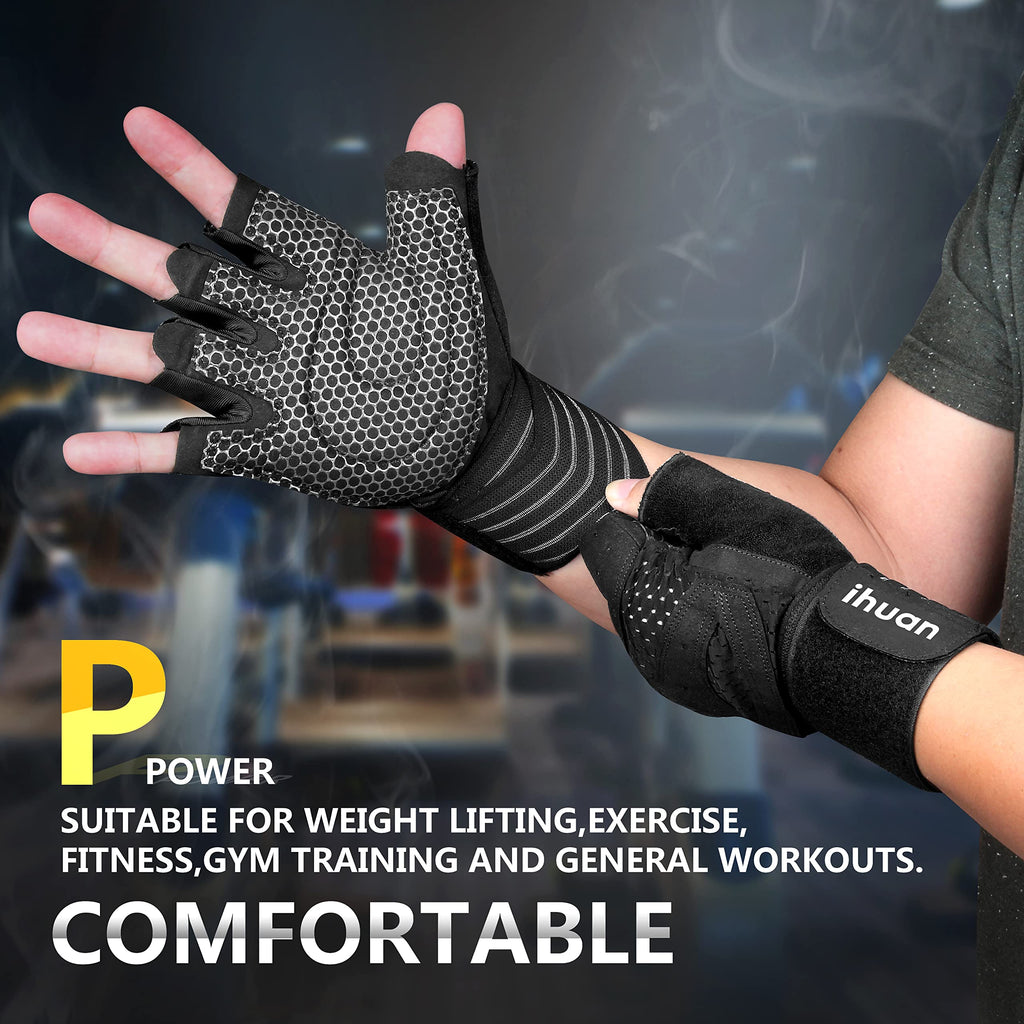 Ihuan Ventilated Weight Lifting Gym Workout Gloves With Wrist Wrap Support For Men & Women, Full Palm Protection, For Weightlift