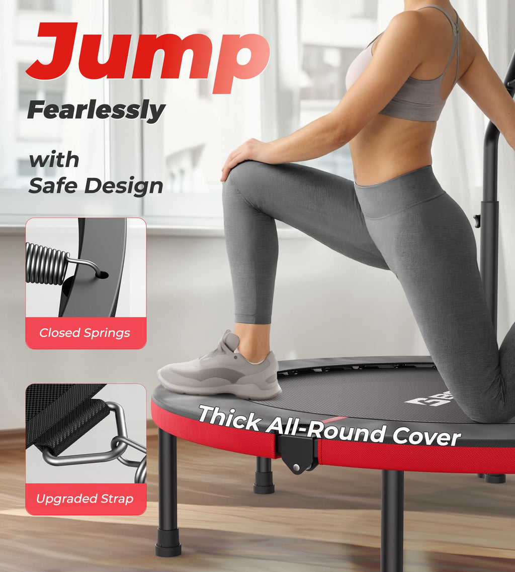 BCAN 40 Foldable Mini Trampoline Max Load 330lbs, Fitness Rebounder with Adjustable Foam Handle, Exercise Trampoline for Adults