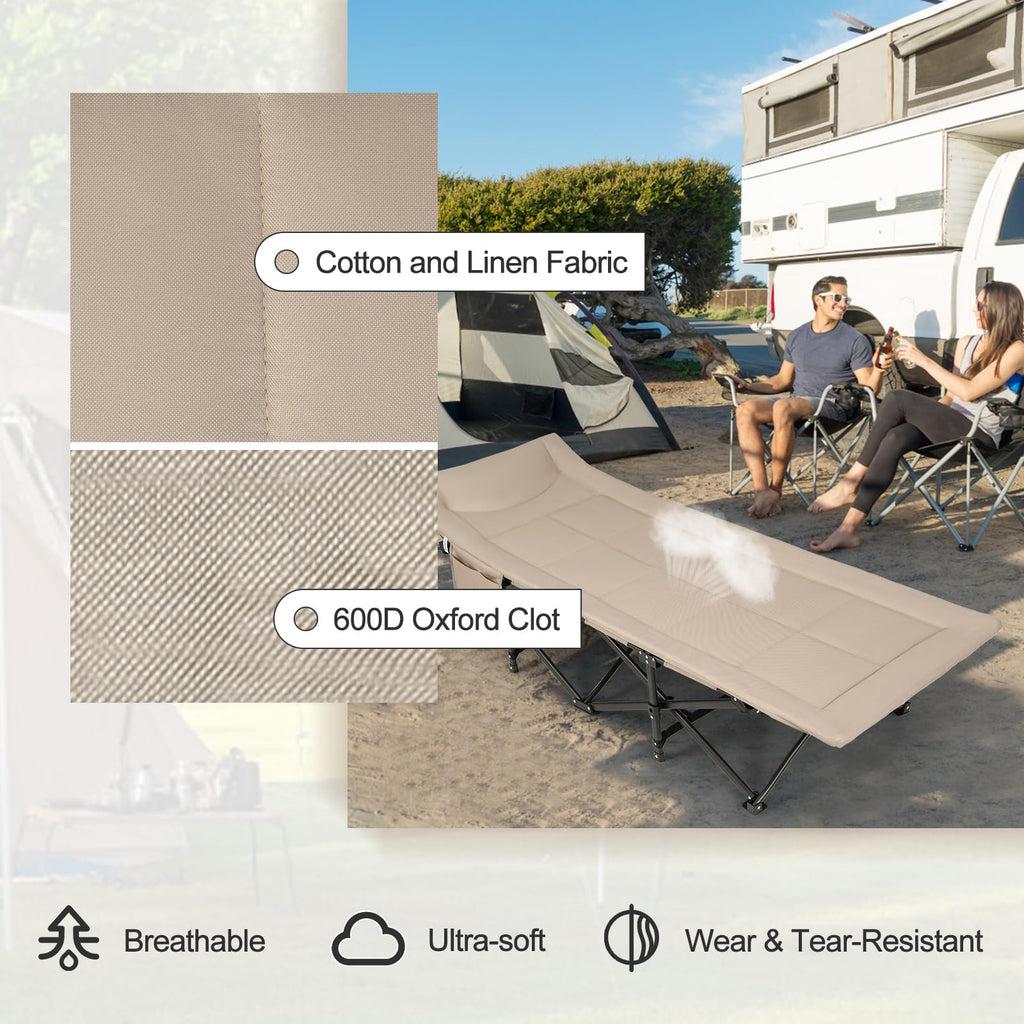 Komfott Camping Cot For Adults, Portable Folding Bed For Sleeping With Pad & Pillow Lightweight Tent Cot With Carry Bag, Ideal F