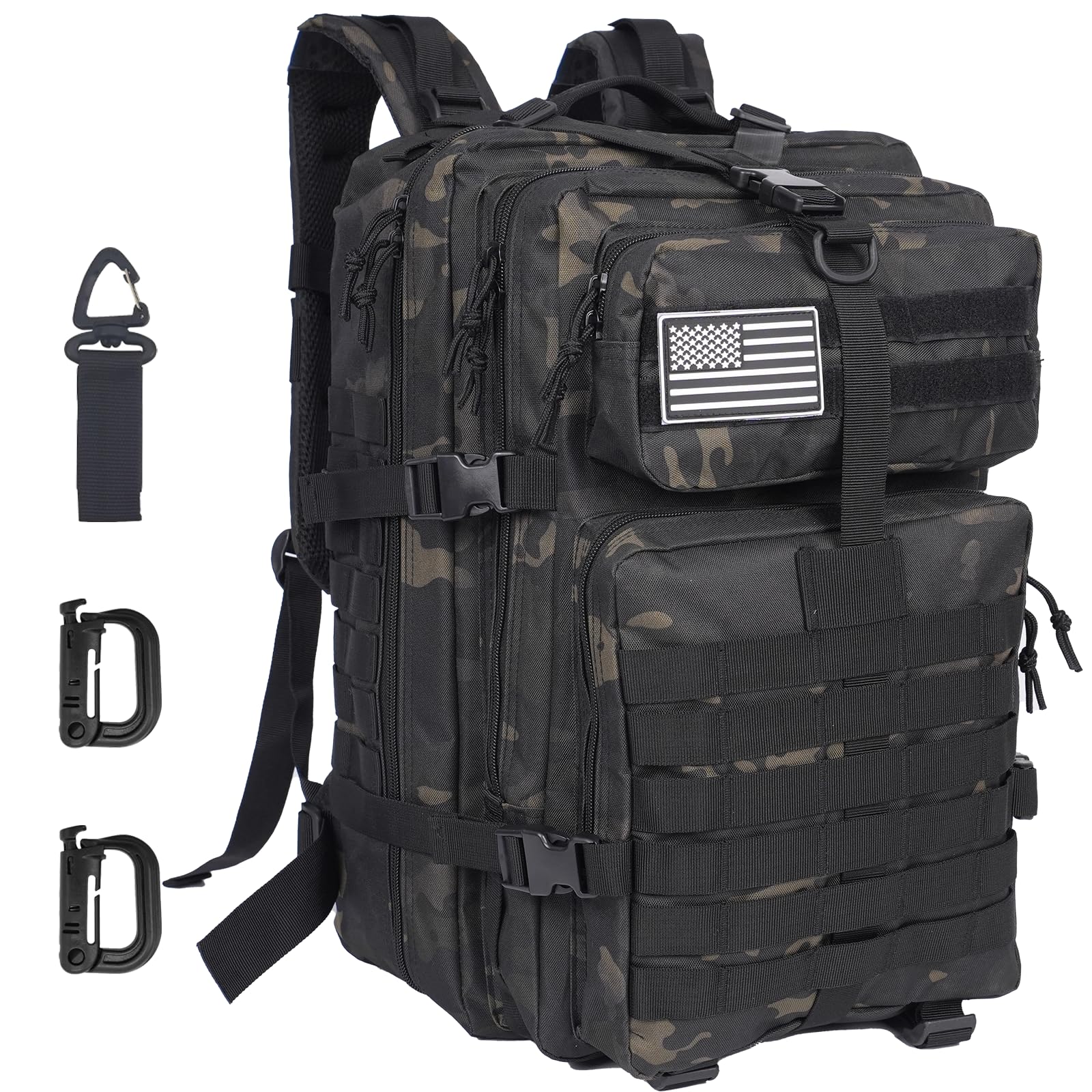 Oraynn 50L Large Military Tactical Backpack Molle Army Assault Pack for Travel Camping Hiking Fishing Backpack for men (black ca