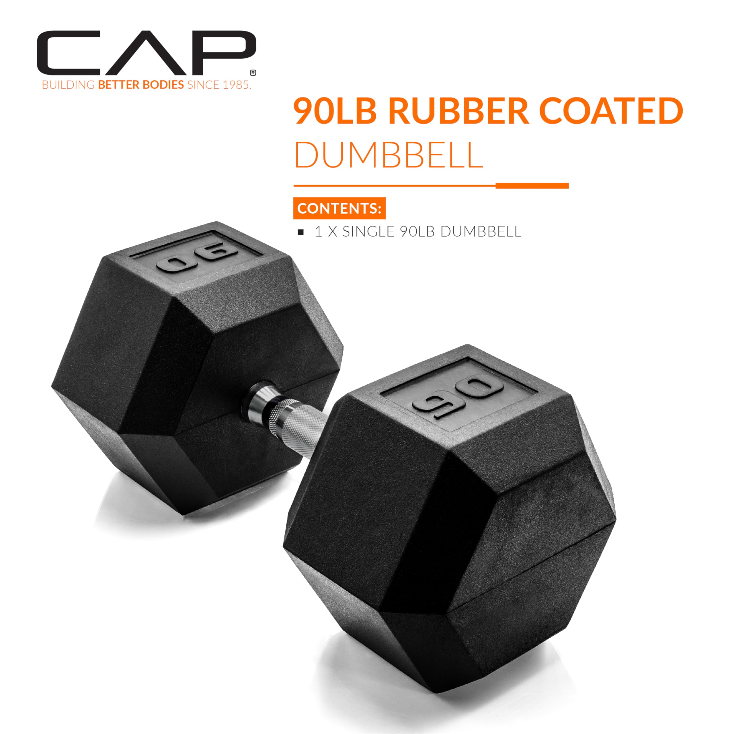 Cap Barbell Cap 90 Lb Coated Hex Dumbbell Weight, New Edition, Black, (Sdris-90)