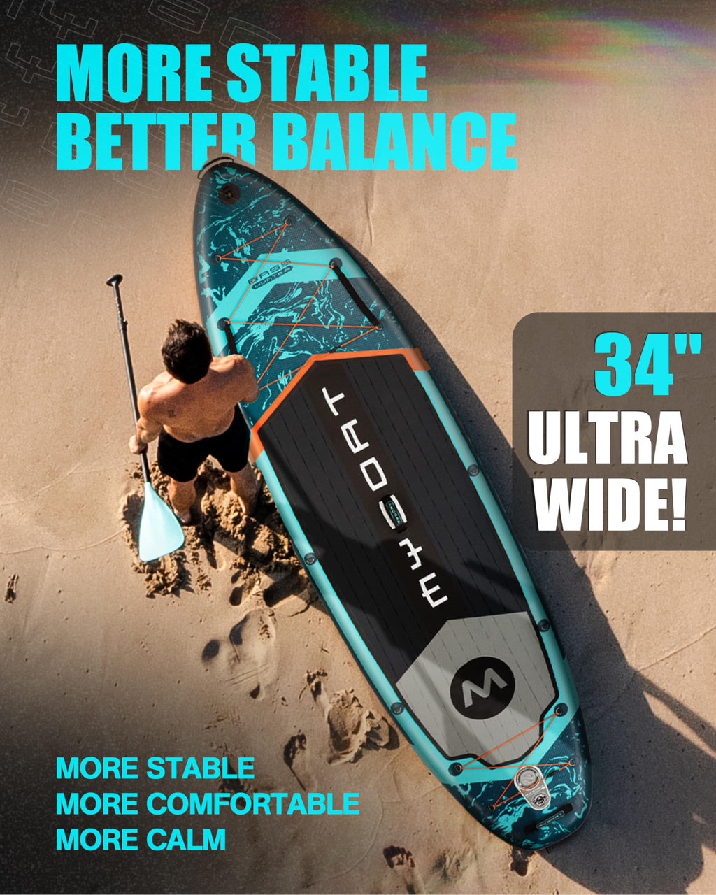 Myboat 11'6  34  6 Extra Wide Inflatable Paddle Board, Stand Up Paddle Board For Fishing, Sup Board With 3 Removable Fins, Dual