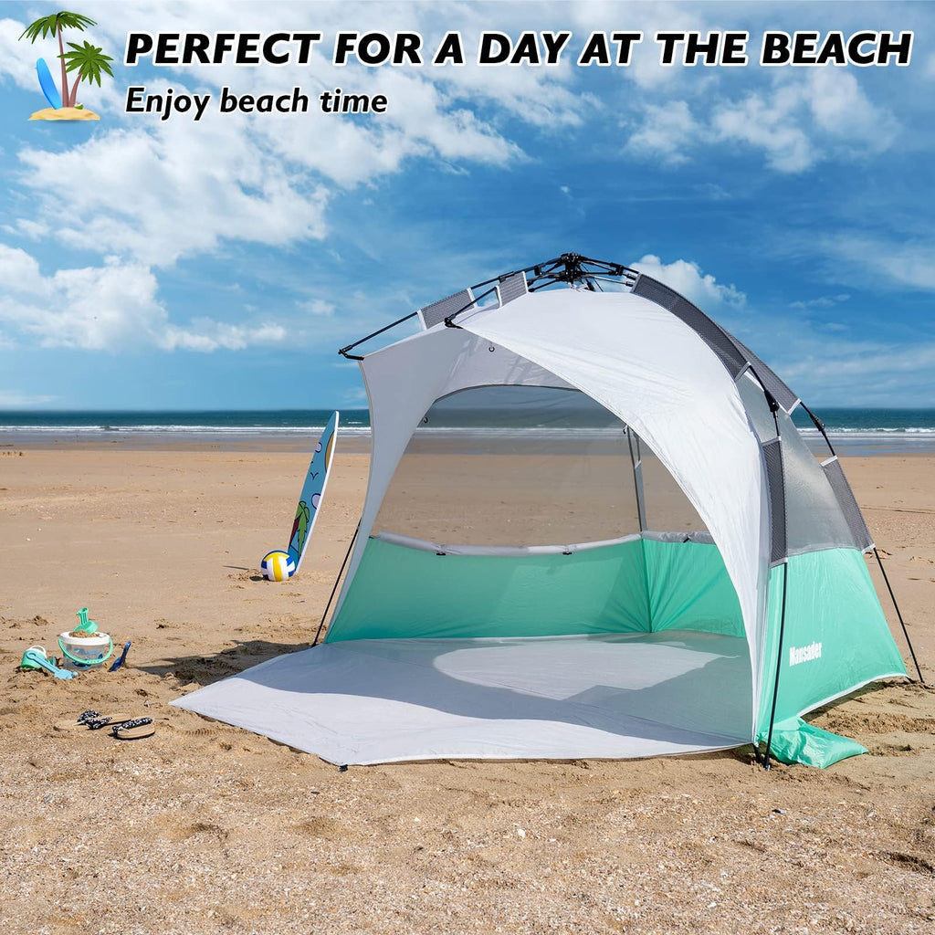 Mansader 2-3 Person Large Instant Pop Up Beach Tent, Uv Protection Portable Easy Setup Sun Shade Shelter, Extended Floor With 3