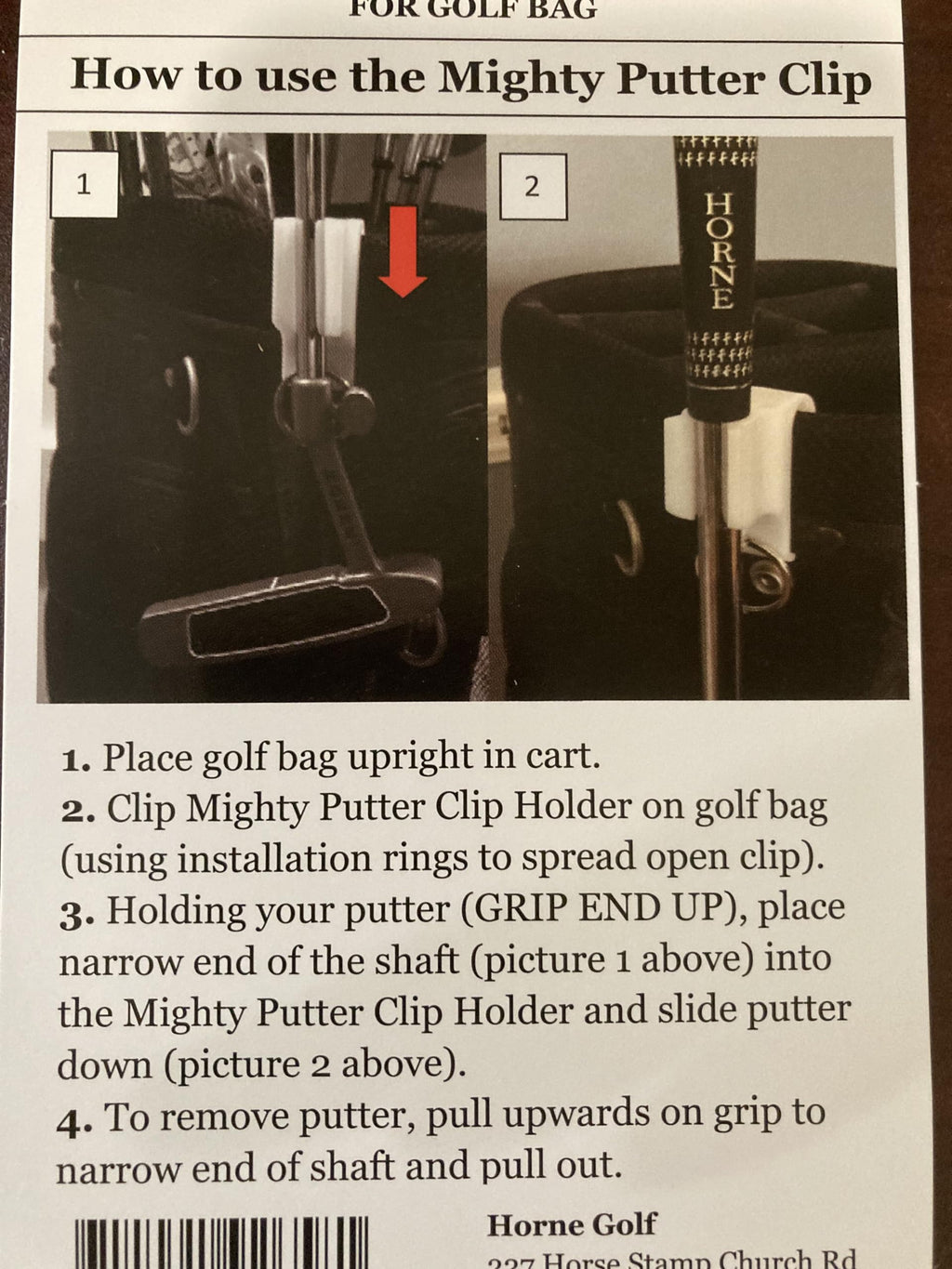 Horne Golf Mighty Putter Clip Holder For The Golf Bag