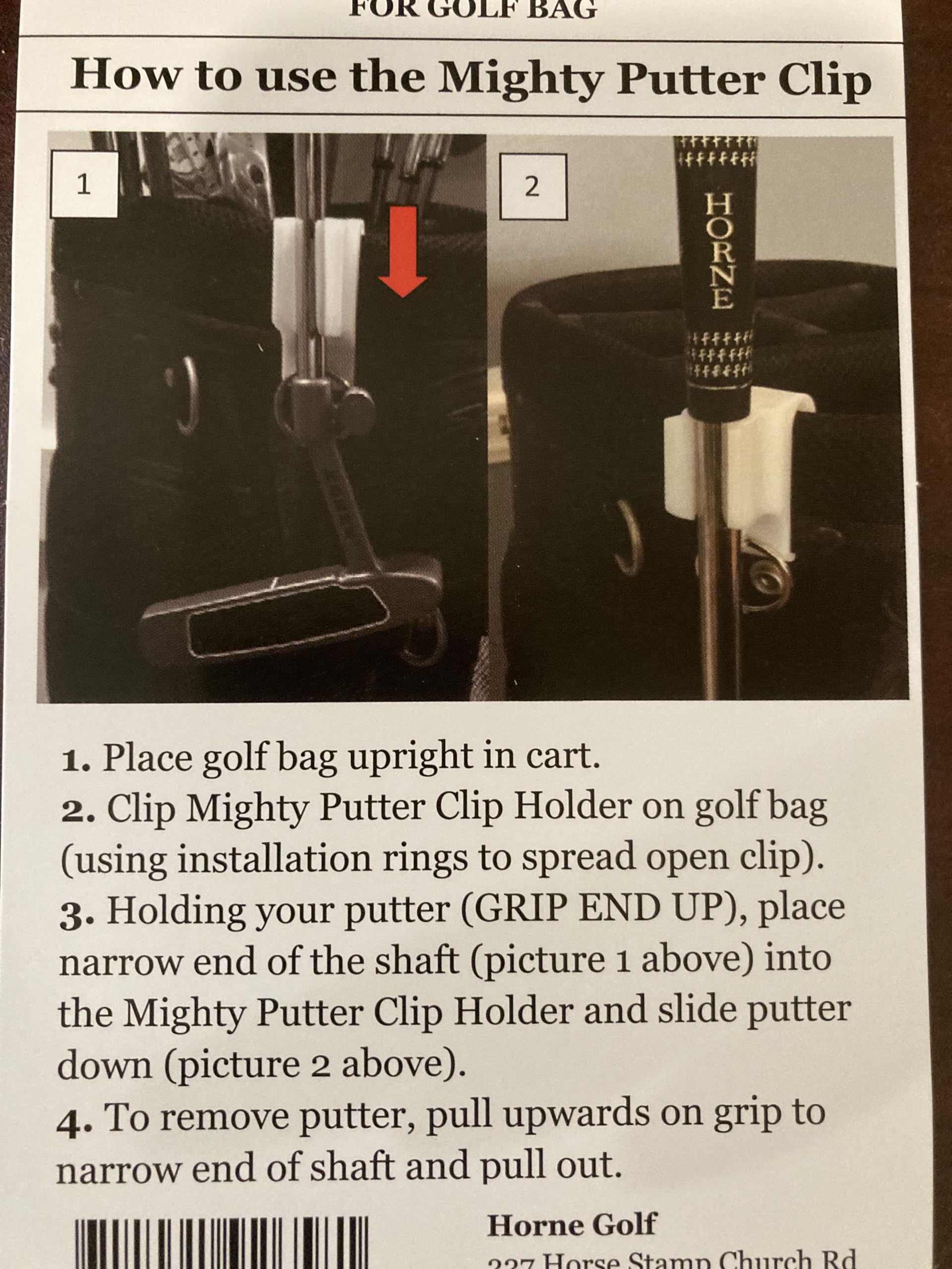 Horne Golf Mighty Putter Clip Holder For The Golf Bag