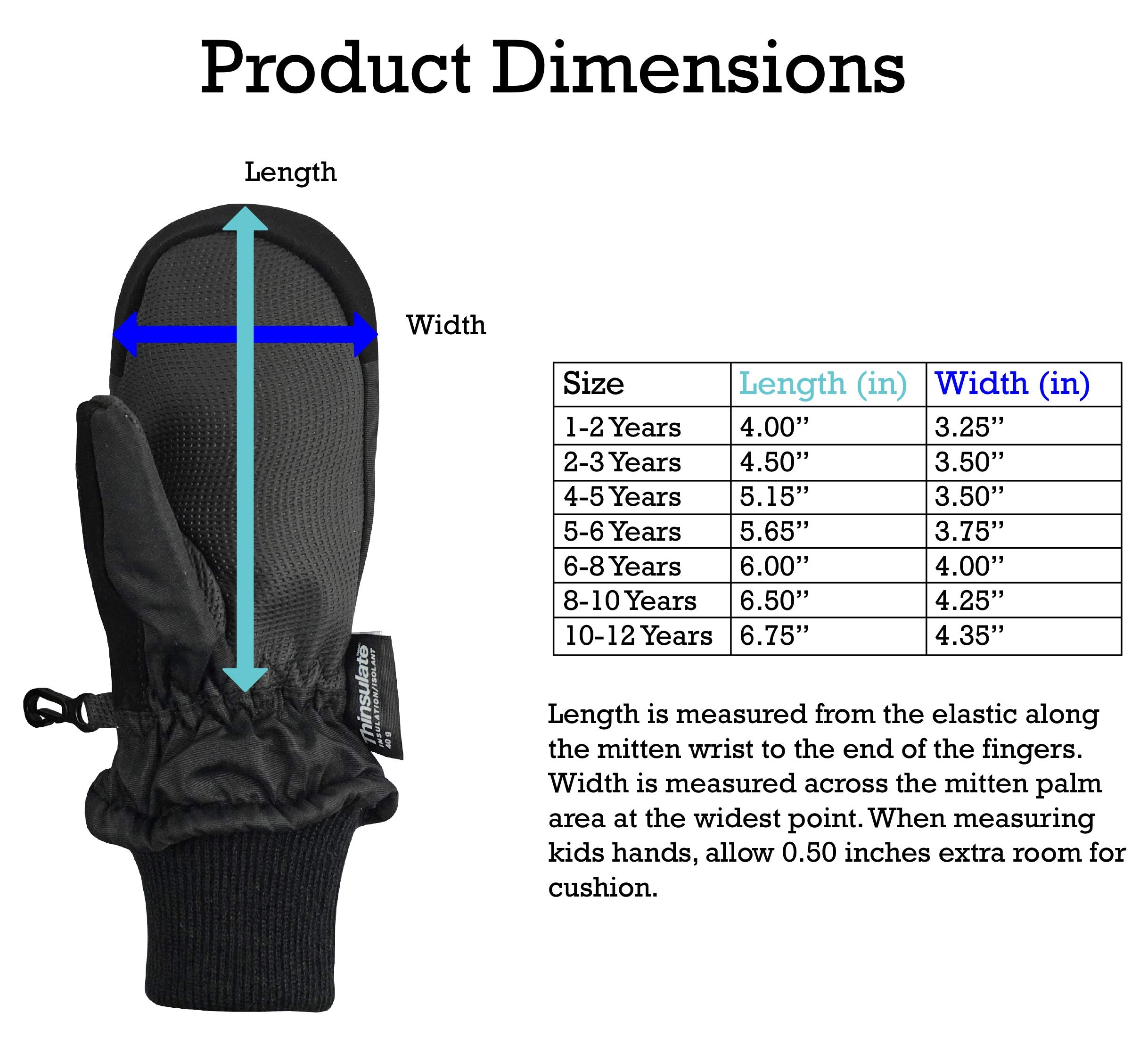 Nice Caps Kids Waterproof Snow Mittens - Thinsulate Boys Girls Cold Weather (Black 1, 4-5 Years)