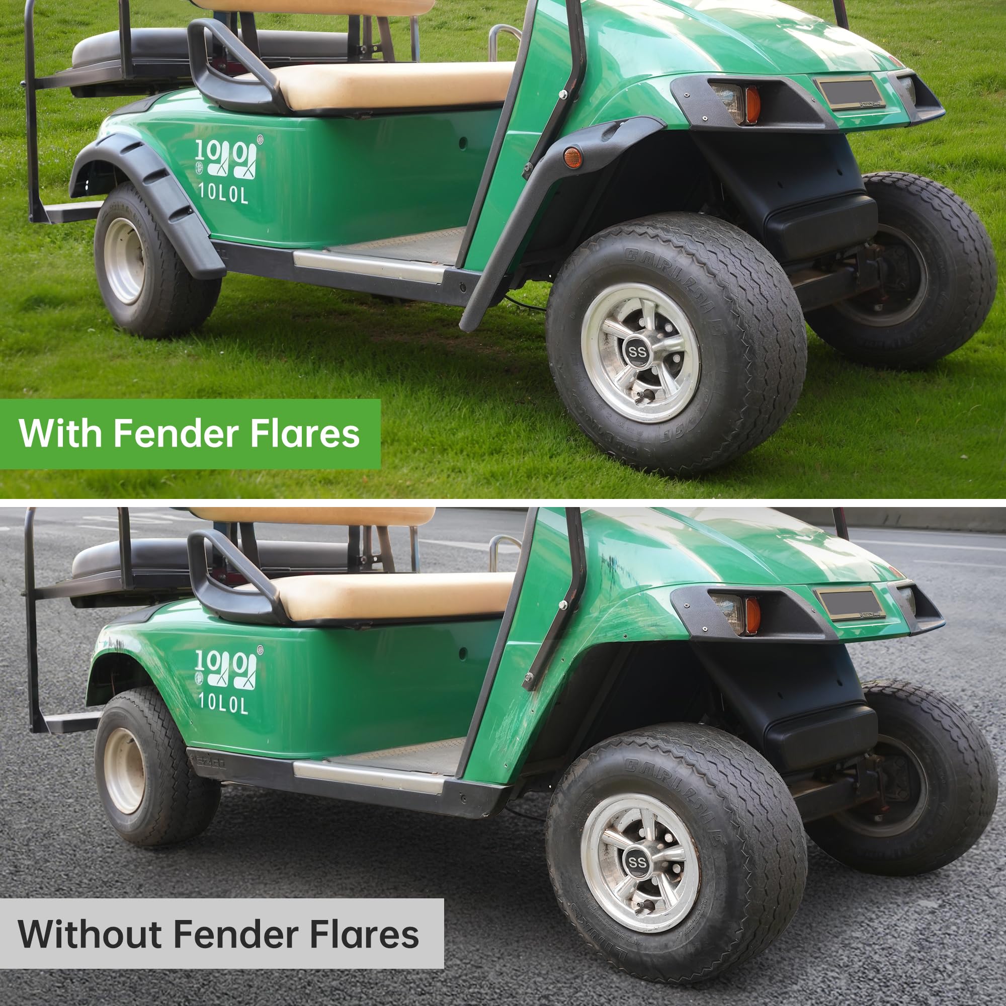 10L0L Golf Cart Standard Fender Flares Front And Rear For Ezgo Txt 1998-2013 Gas/Electric Golf Carts With Metal Hardware (Set Of