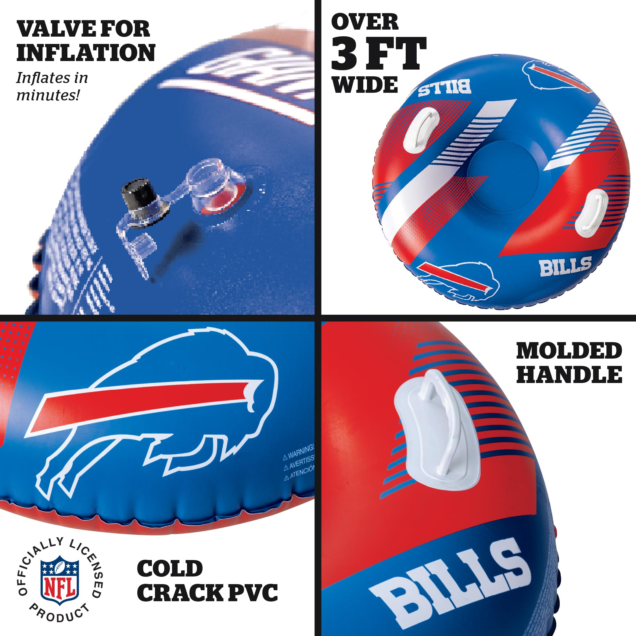 Bigmouth Buffalo Bills Nfl Fan Gear Outdoor Toys, Officially Licensed - Inflatble Snow Tube With Handles