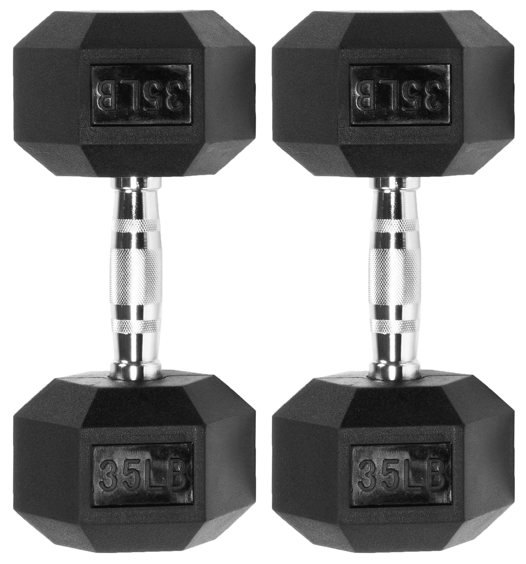 Fitvids Rubber Encased Hex Dumbbell, 35Lb, Pair