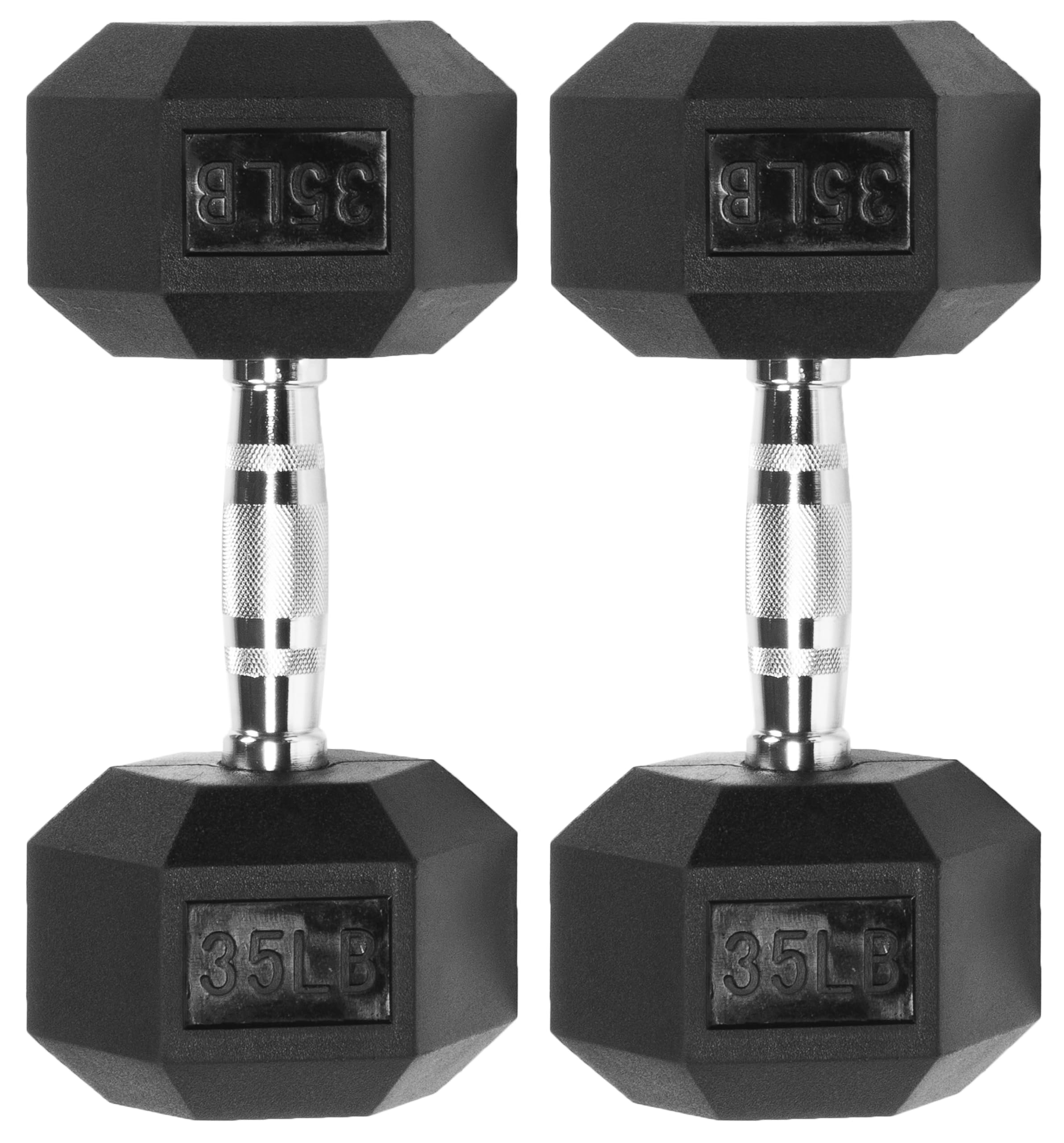 Fitvids Rubber Encased Hex Dumbbell, 35Lb, Pair