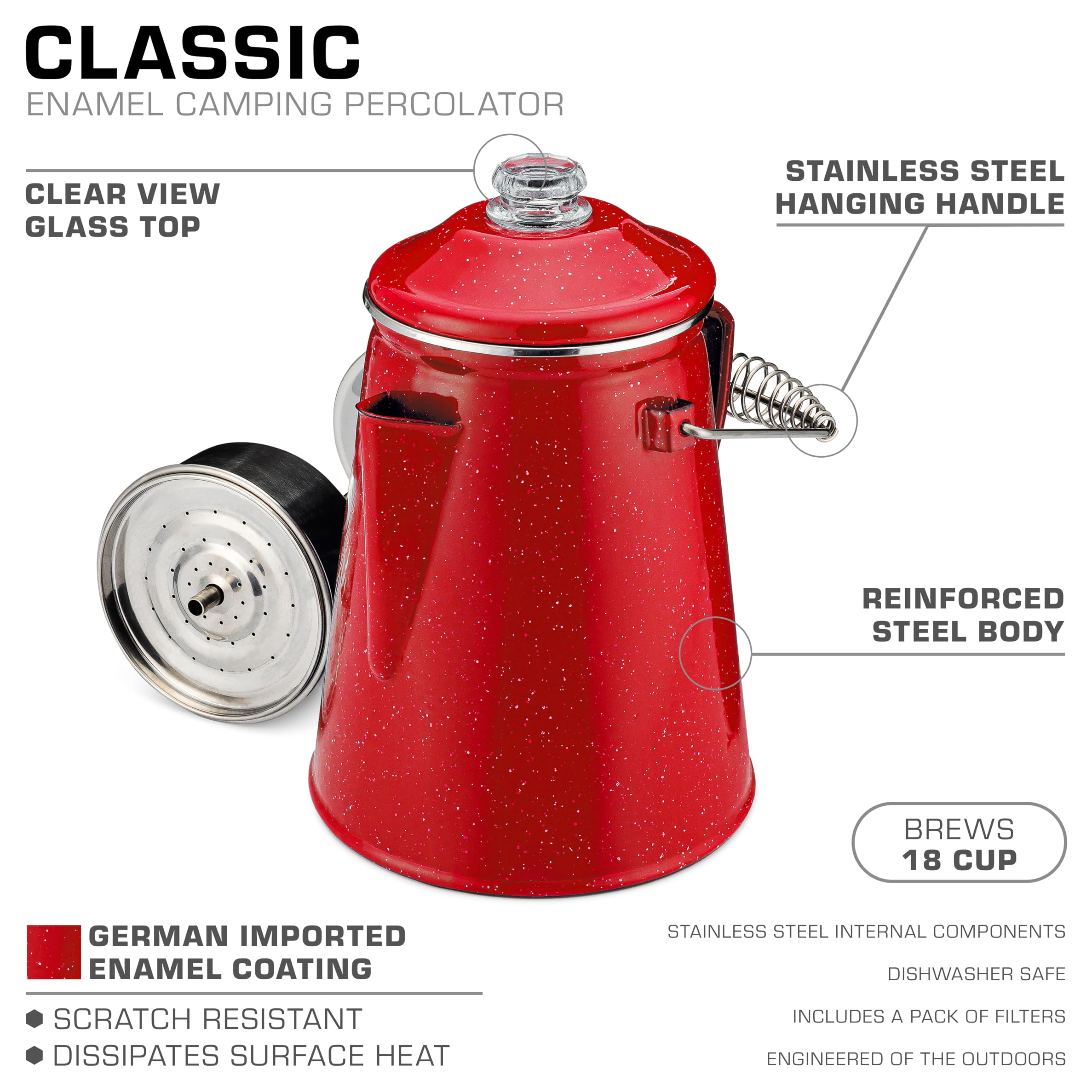 Coletti Classic Percolator Coffee Pot - Camping Coffee Percolator, Campfire Coffee Pot - Camping For Groups - Brew For The Whole