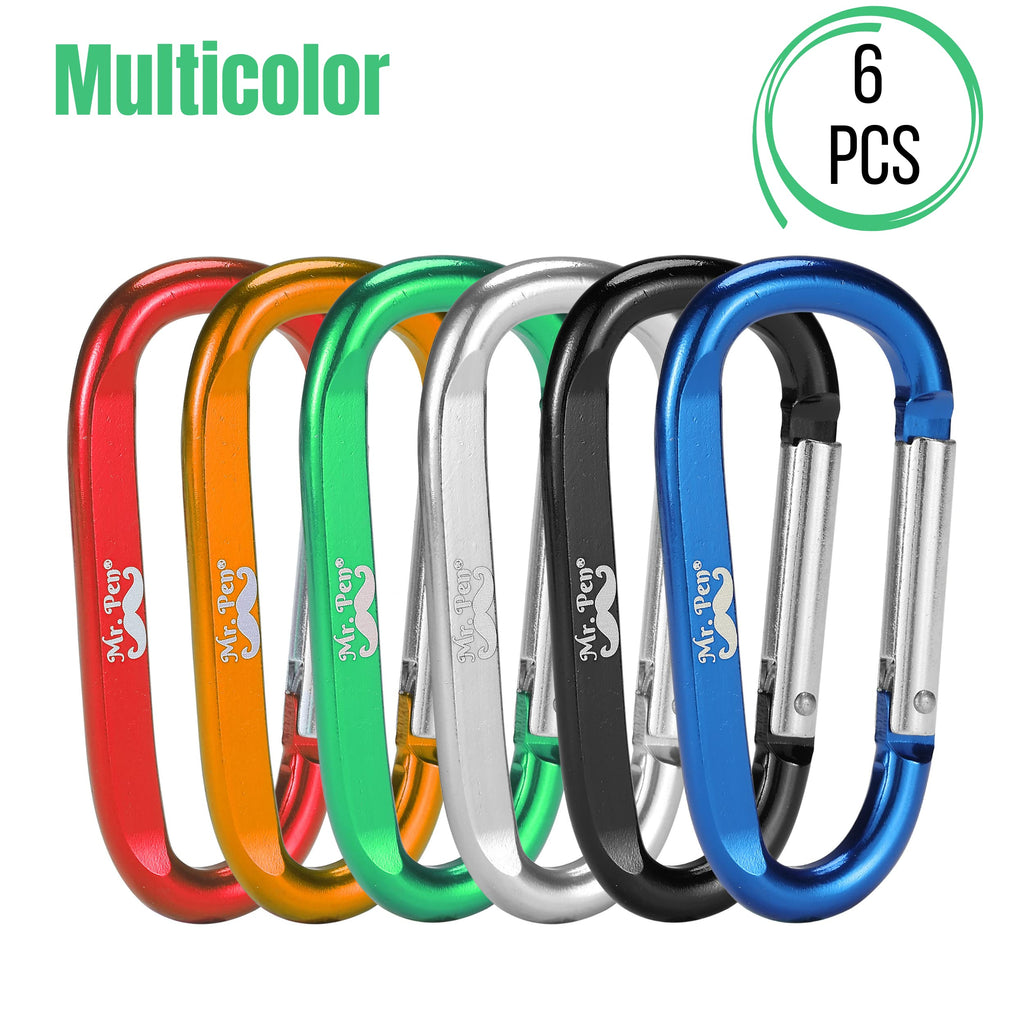Mr. Pen- Carabiner, 6 Pcs, 3 Inch Aluminum D Ring Carabiner Clip, Key Chain Clip, Backpack Clips, Carabiner Clip, Key Hook For P