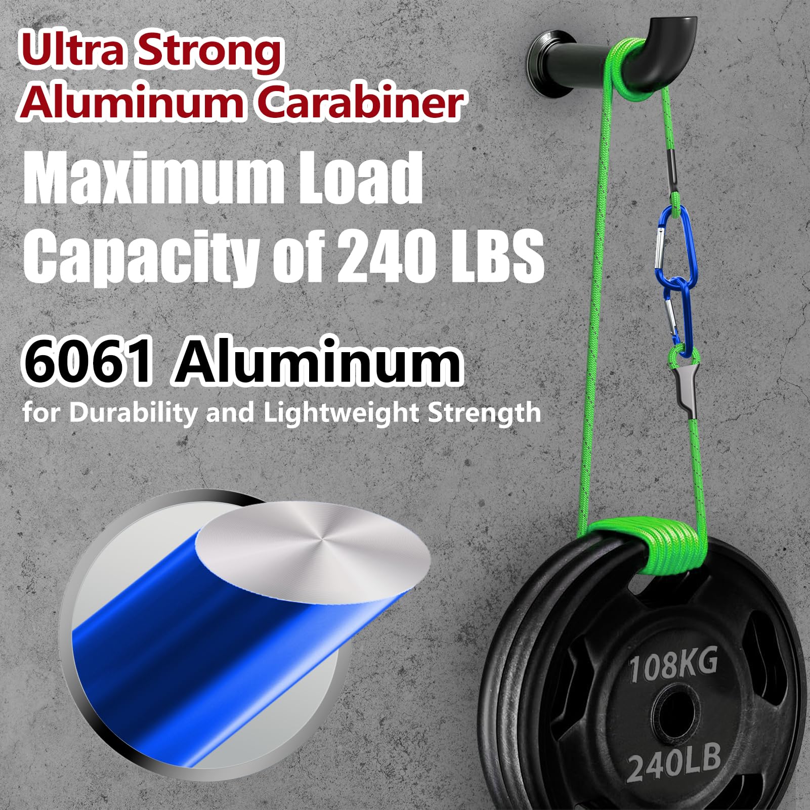 Sprookber 5 Heavy Duty Aluminum Carabiners, Large D-Ring Clips, Spring Snap Hooks For Camping, Hiking, Keychain, Dog Leash (Set