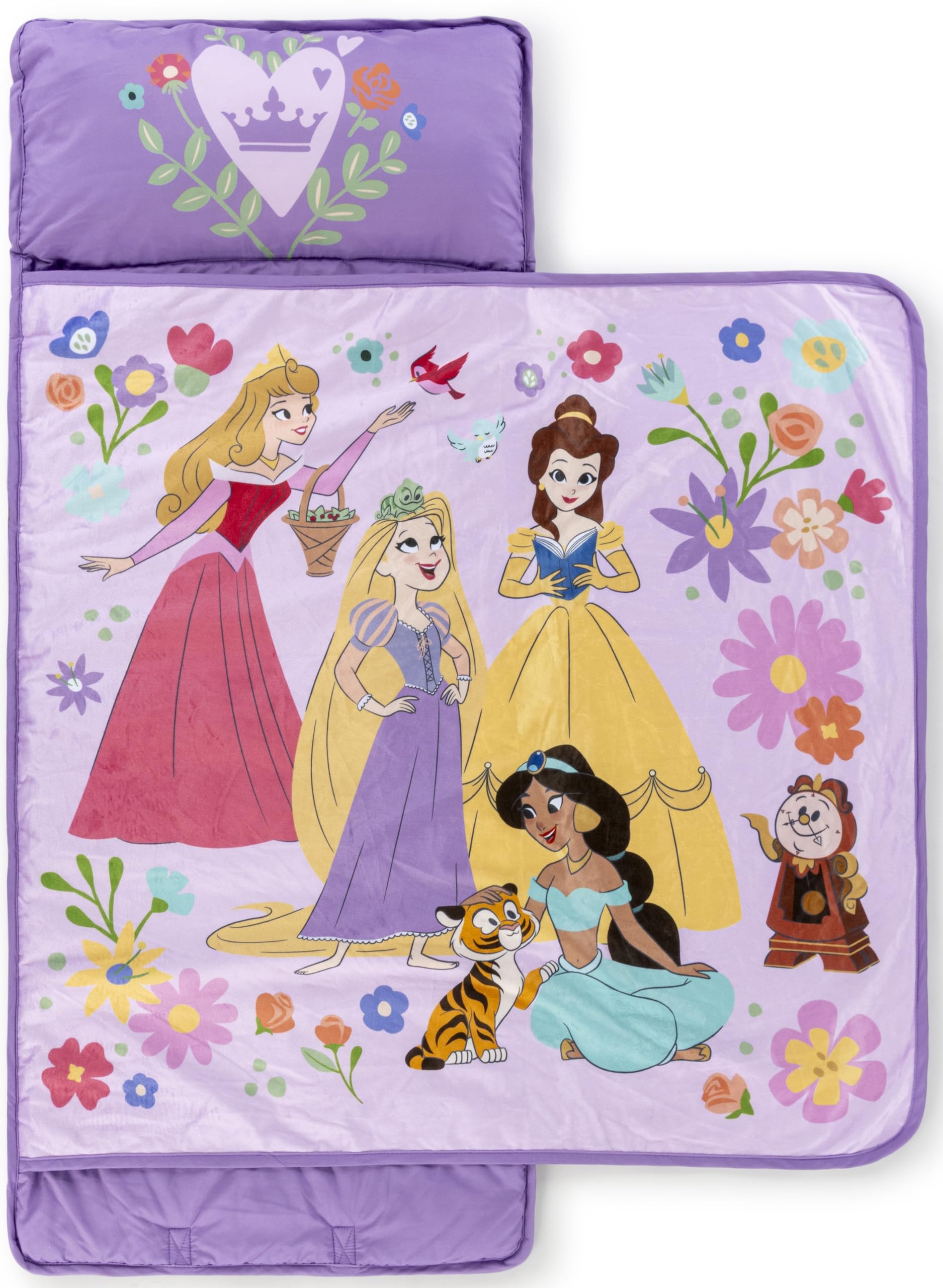Jay Franco Kids Nap Mat with Embedded Pillow & Blanket - Soft 46x20 Microfiber Sleeping Bag with Name Tag & Handle Pink - Disney