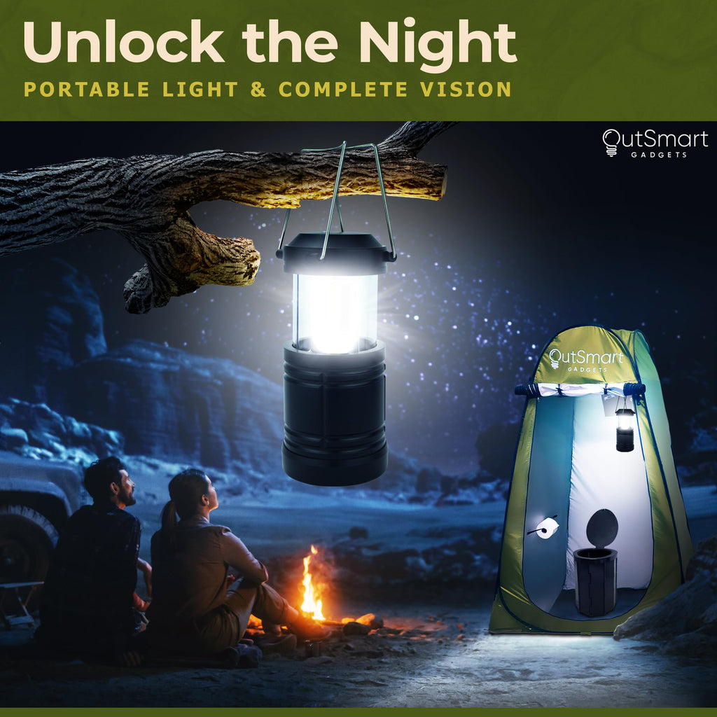 Outsmart Gadgets Portable Toilet Kit For Adults With Camping Night Lantern, Folding Xl Toilet Seat, Pop Up Privacy Tent And Carr