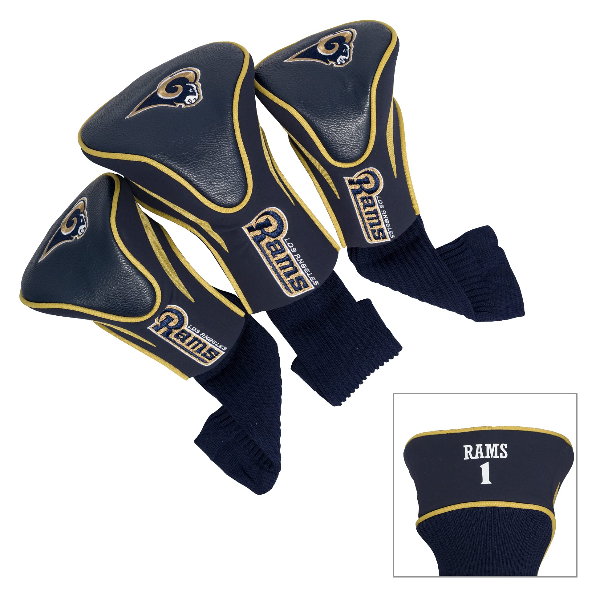 Team Golf Nfl Los Angeles Rams Contour Golf Club Headcovers (3 Count) Numbered 1, 3, & X, Fits Oversized Drivers, Utility, Rescu