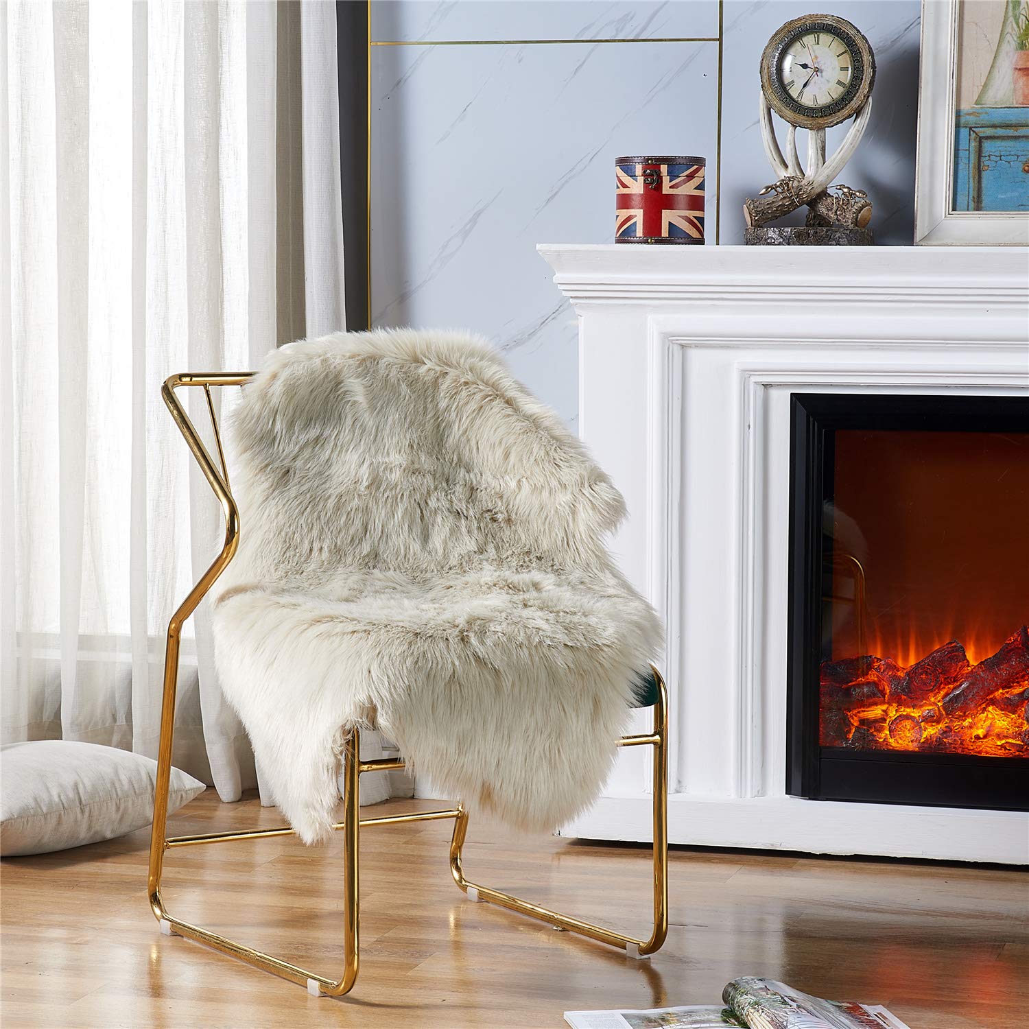 Easyjoy Ultra Soft Fluffy Shaggy Area Rug Faux Fur Rug Chair Cover Seat Pad Fuzzy Area Rug For Bedroom Floor Sofa Living Room (2