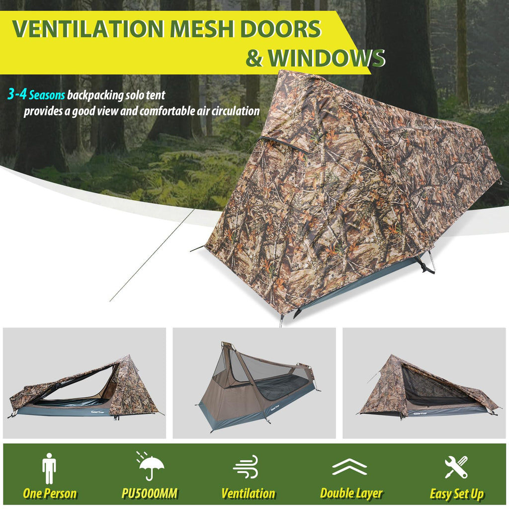 Geertop Ultralight 1-Person Backpacking Tent Waterproof All-Season Solo Tent For Camping Hiking Adventures