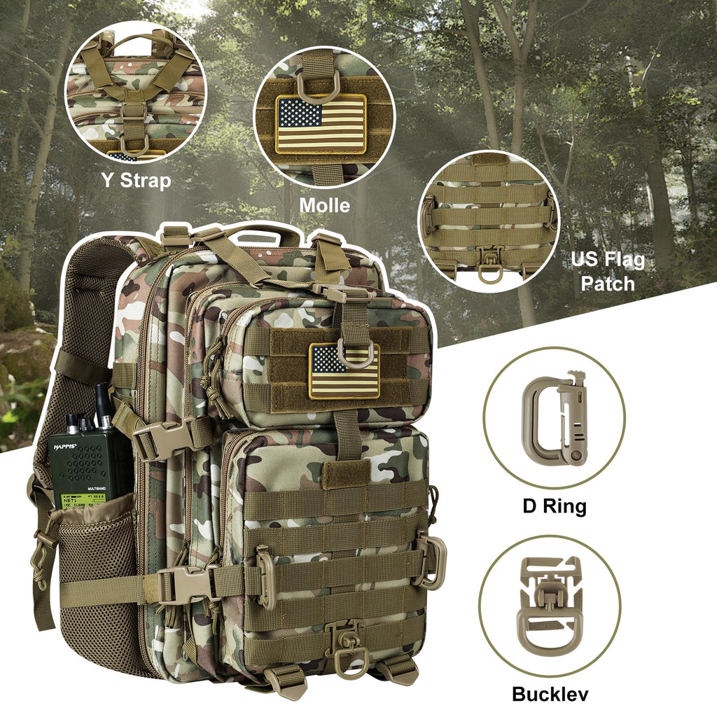 Hannibal Tactical 30L Molle Assault Pack, Tactical Backpack Military Army Camping Rucksack With Bottle Holder, 3-Day Pack, Cp