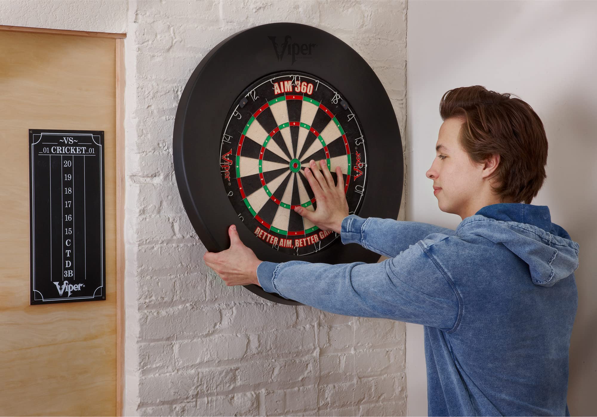 Viper By Gld Products Guardian Dartboard Surround Sisal/Bristle Steel-Tip Dartboard Wall Protector, Black, For 17.75    Steel Ti