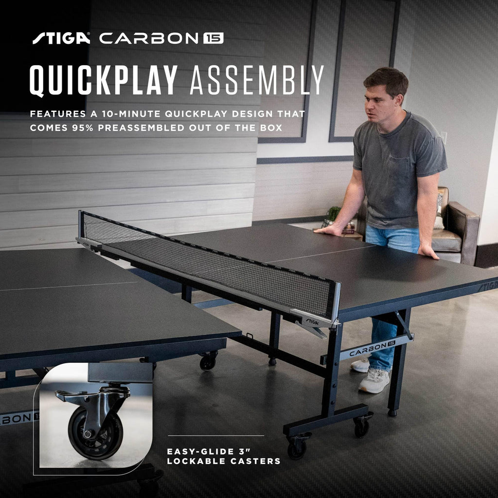 STIGA Carbon 15 - Carbon Series Indoor Ping Pong Table - 15mm Table Tennis Playfield, QuickPlay 10-Minute Assembly, Built-in Bal