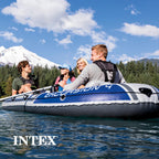 Intex 68324Ep Excursion 4 Inflatable Boat Set: Includes Deluxe 54In Aluminum Oars And High-Output Pump - Adjustable Seats With B