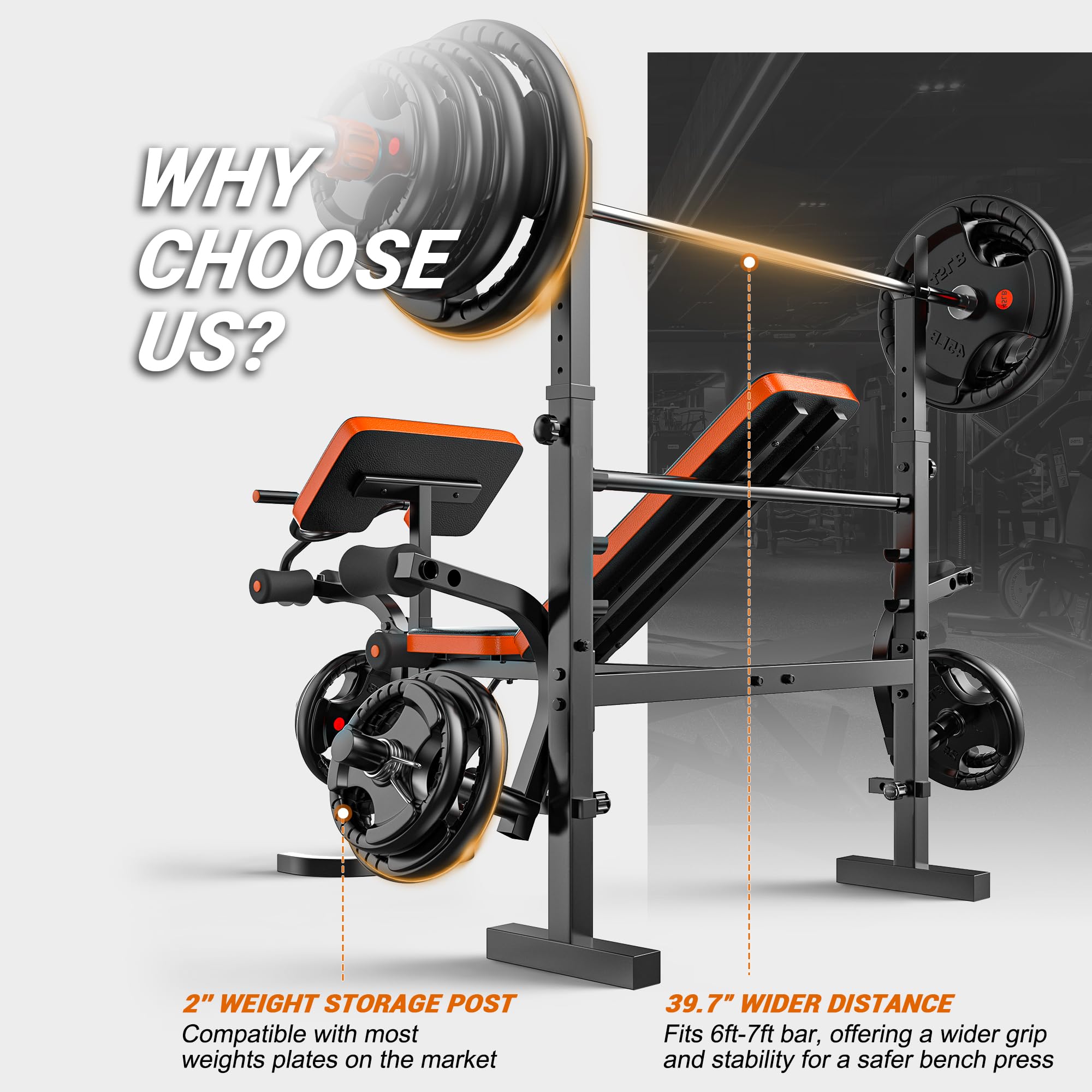 XDDIAS Weight Bench, 6 In 1 Bench Press Squat Rack Weight Bench With Leg Extension And Leg Curl, Weight Benches For Home Gym Wit