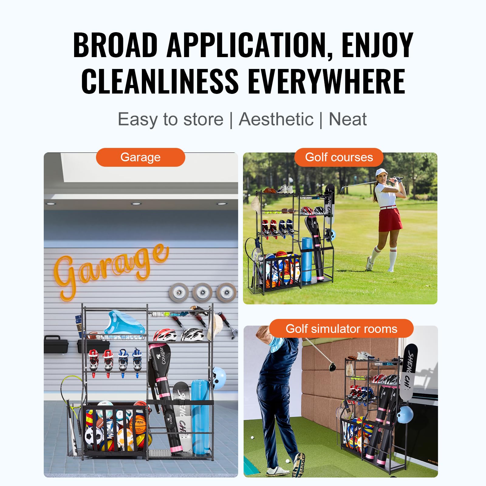 Vevor Golf Storage Garage Organizer, 2 Golf Bag Storage Stand Holder And Other Sports Equipment Storage Rack, Outdoor Steel Ball