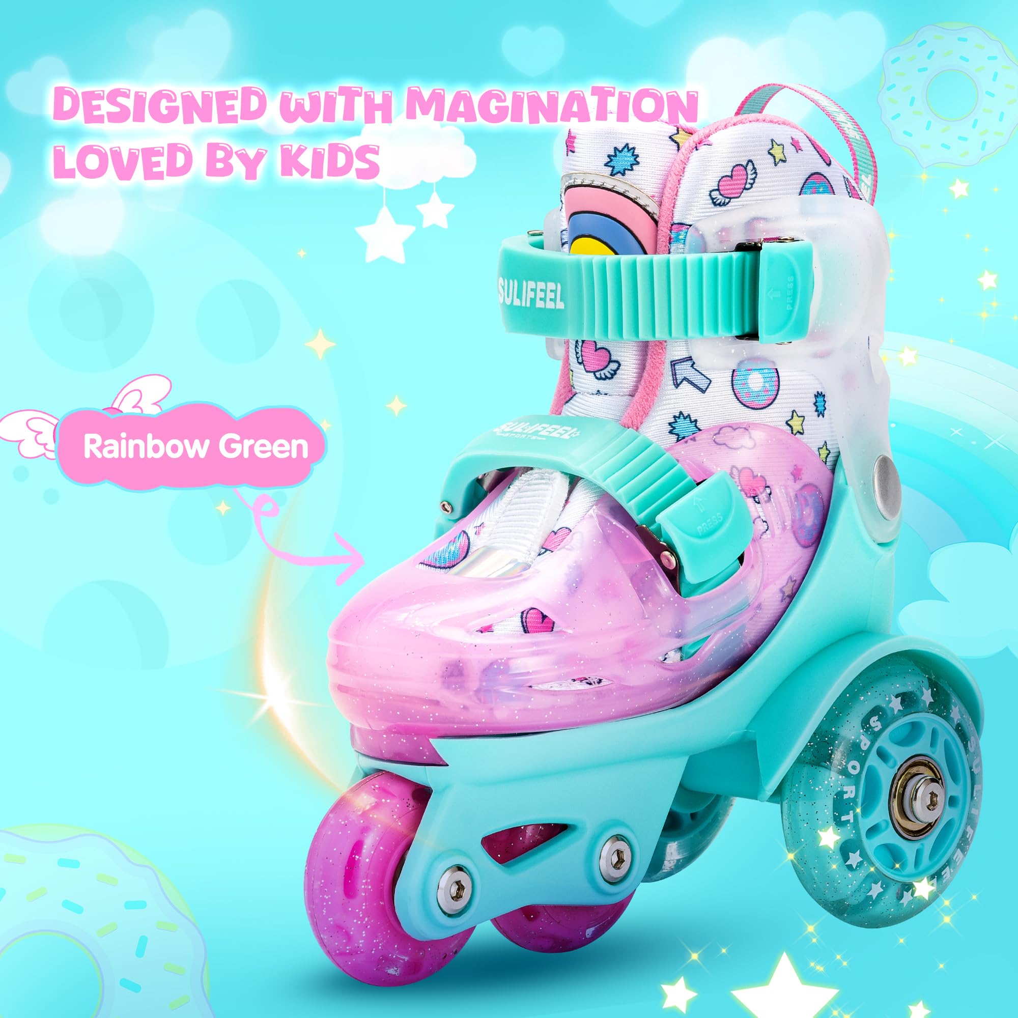 SULIFEEL Adjustable Toddler Roller Skates for Girls Boys Kids,Fun Illuminating Light Up Flash Wheels Three-Point Type Balance Su