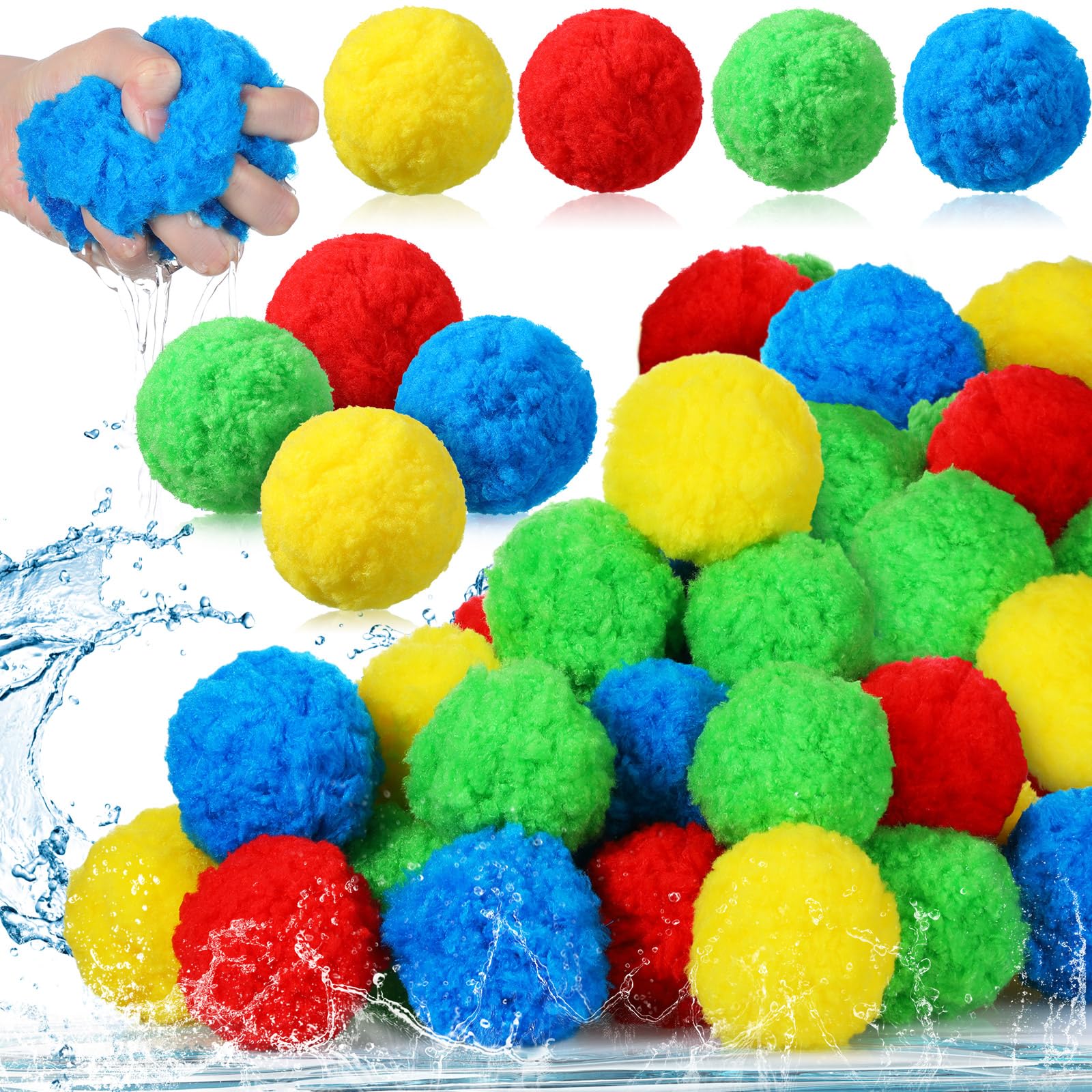 Sonwyoung 40 Pcs Extra Large 3.94 Inch Reusable Sponge Water Balls, Soft Splash Pool Balls for Outdoor Games, Pool Toys for Adul