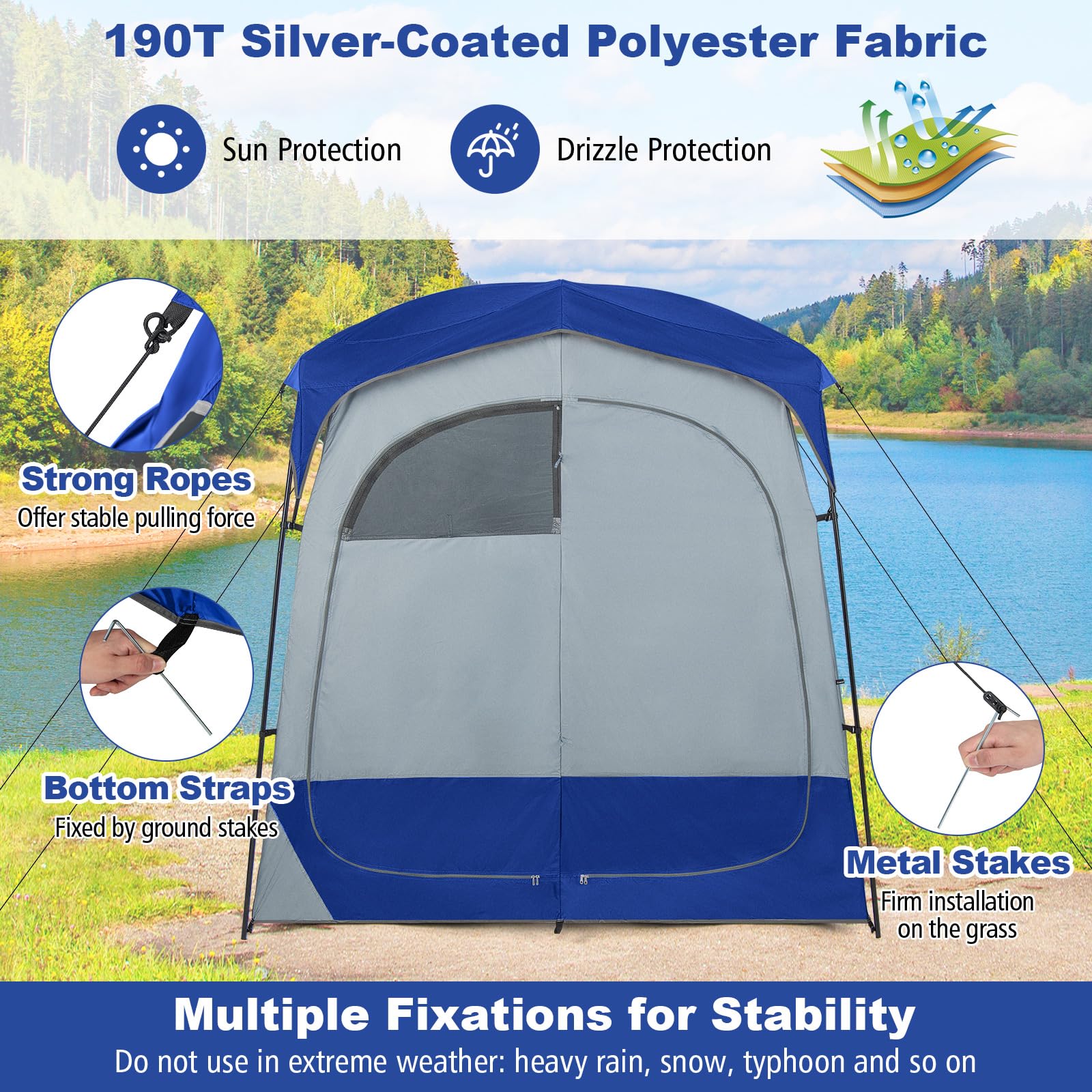 Tangkula Double Room Shower Tent, Oversize Space Privacy Outdoor Changing Tent With Floor, Removable Rain Fly, Inside Pocket, Cl
