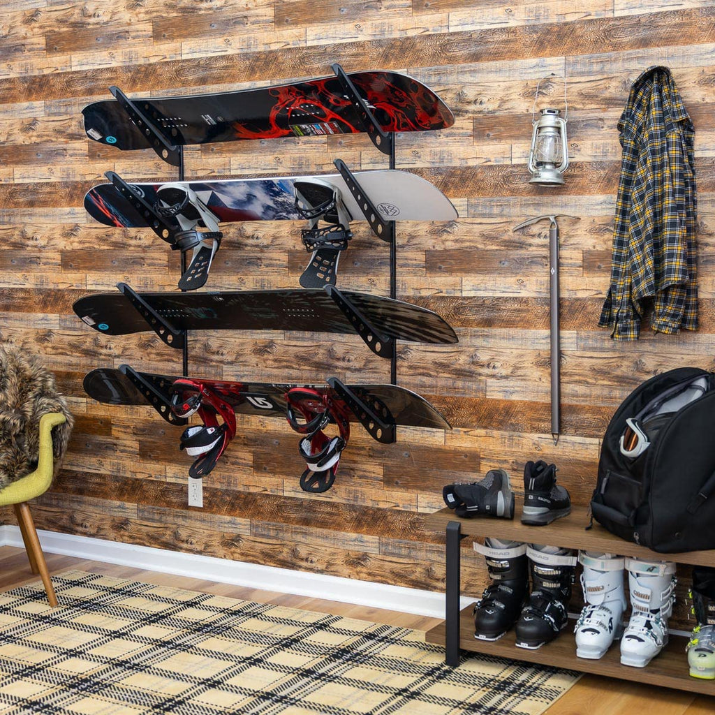 Storeyourboard Adjustable Snowboard Storage Rack, Wall Mount 4 Board Display