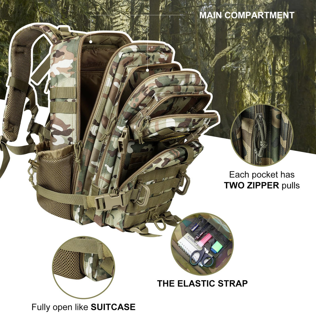 Hannibal Tactical 30L Molle Assault Pack, Tactical Backpack Military Army Camping Rucksack With Bottle Holder, 3-Day Pack, Cp