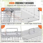 Vevor Live Animal Cage Trap, 50'' X 20'' X 26'' Humane Cat Trap Galvanized Iron, Folding Animal Trap With Handle For Stray Dogs,