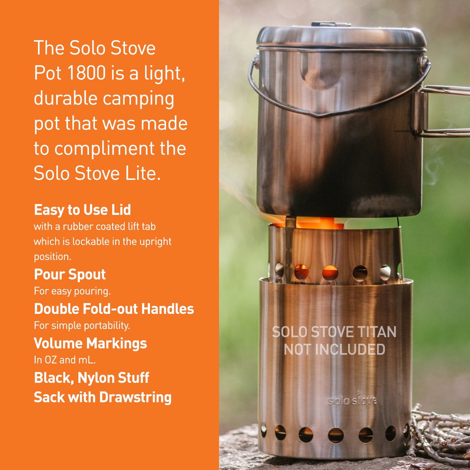 Solo Stove Pot 1800 Stainless Steel Companion Pot Great Cookware For Backpacking Camping Survival Backpacking Kitchen And Cookin
