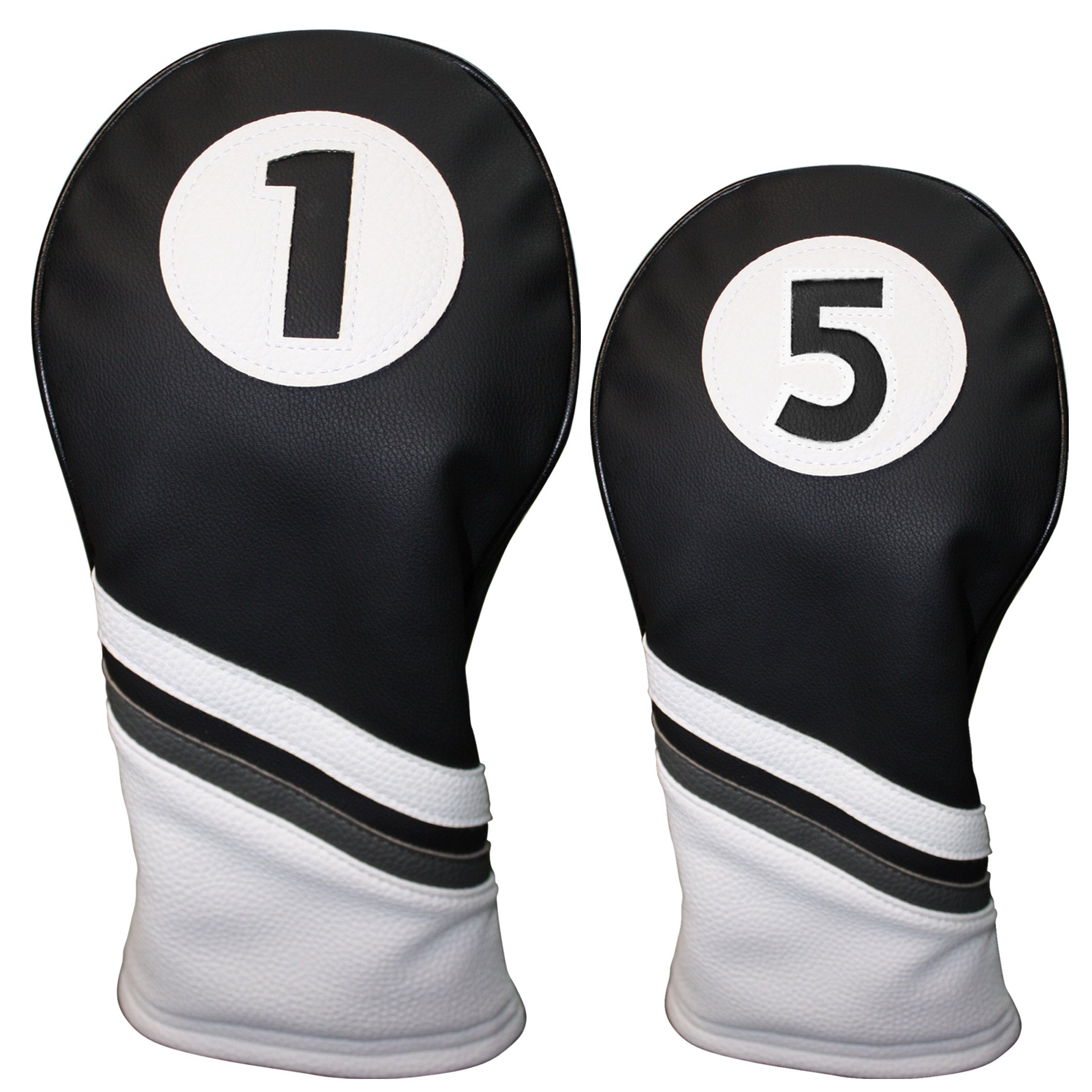 Golf Headcovers Black And White Leather Style 1 & 5 Driver And Fairway Head Cover Fits 460Cc Drivers